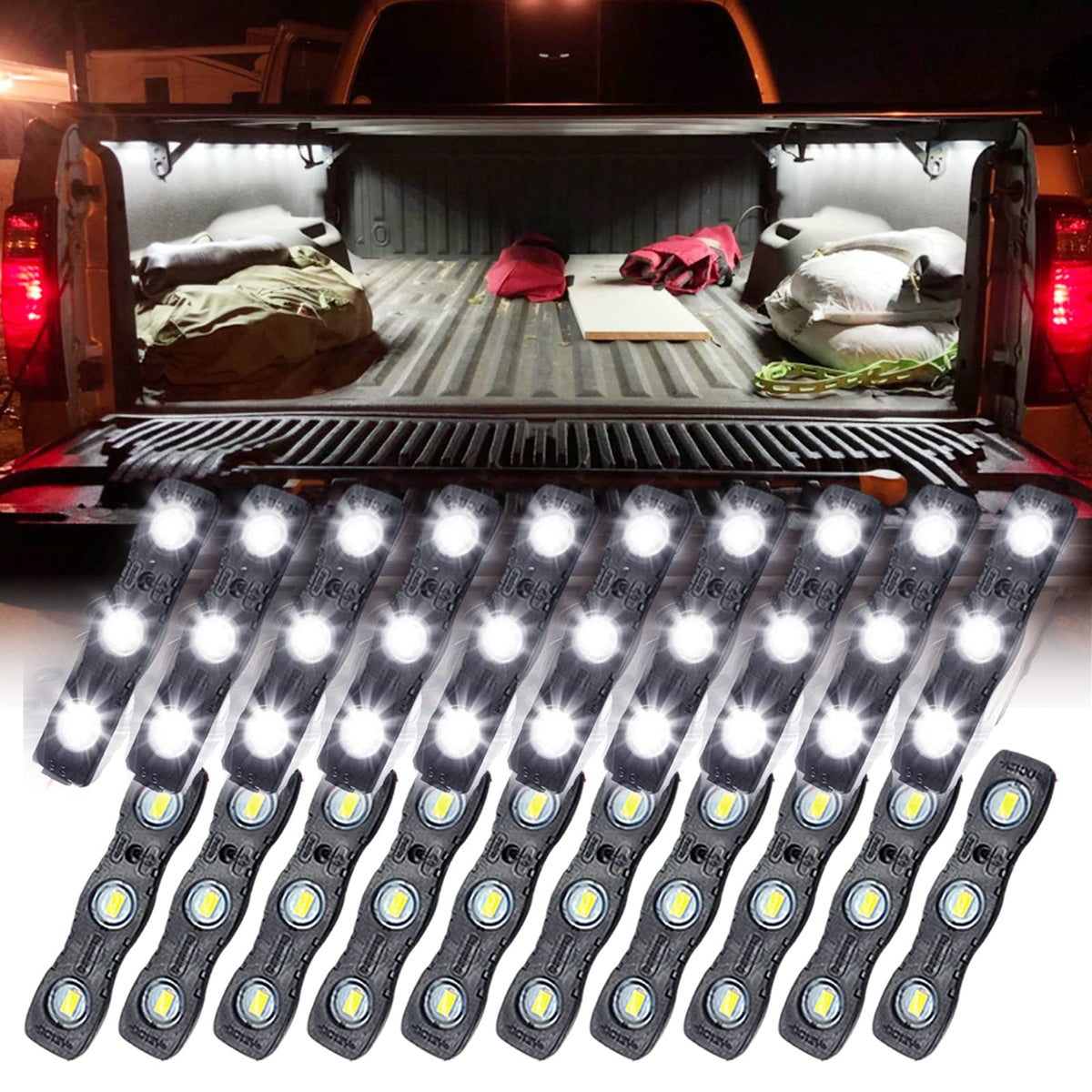Ampper White Led Rock Light For Bed Track, 60 Leds Cargo Pickup Truck Bed Lighting Kit W/Switch Fuse For Truck Bed, Foot Wells, 