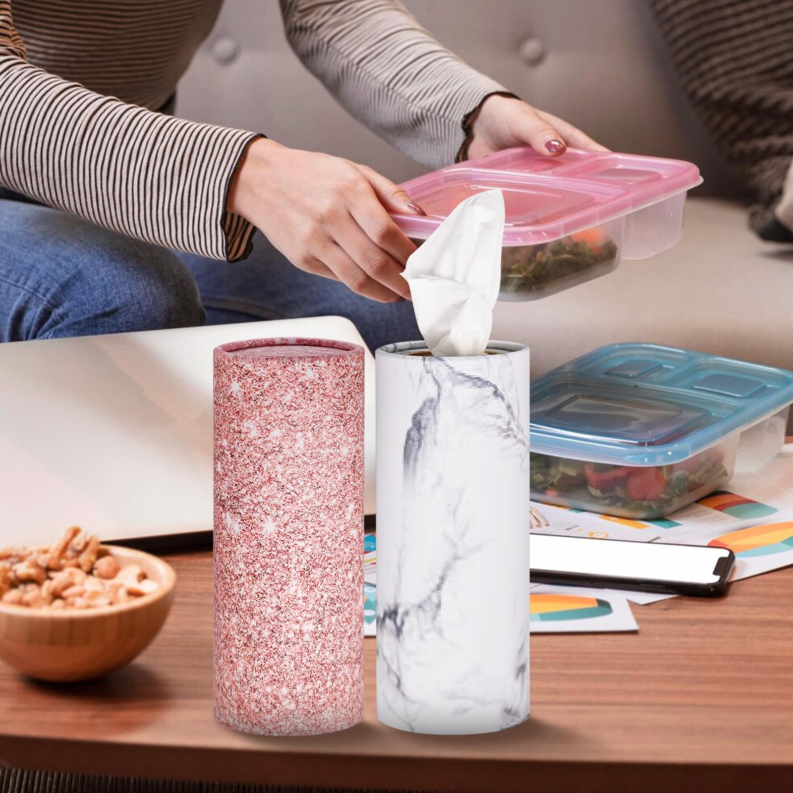 Car Tissues Holder,4 Pack Car Tissue Box with Facial Tissues,Travel Tissue Tubes for Car Cup Holder Tissues Cylinder Box Contain