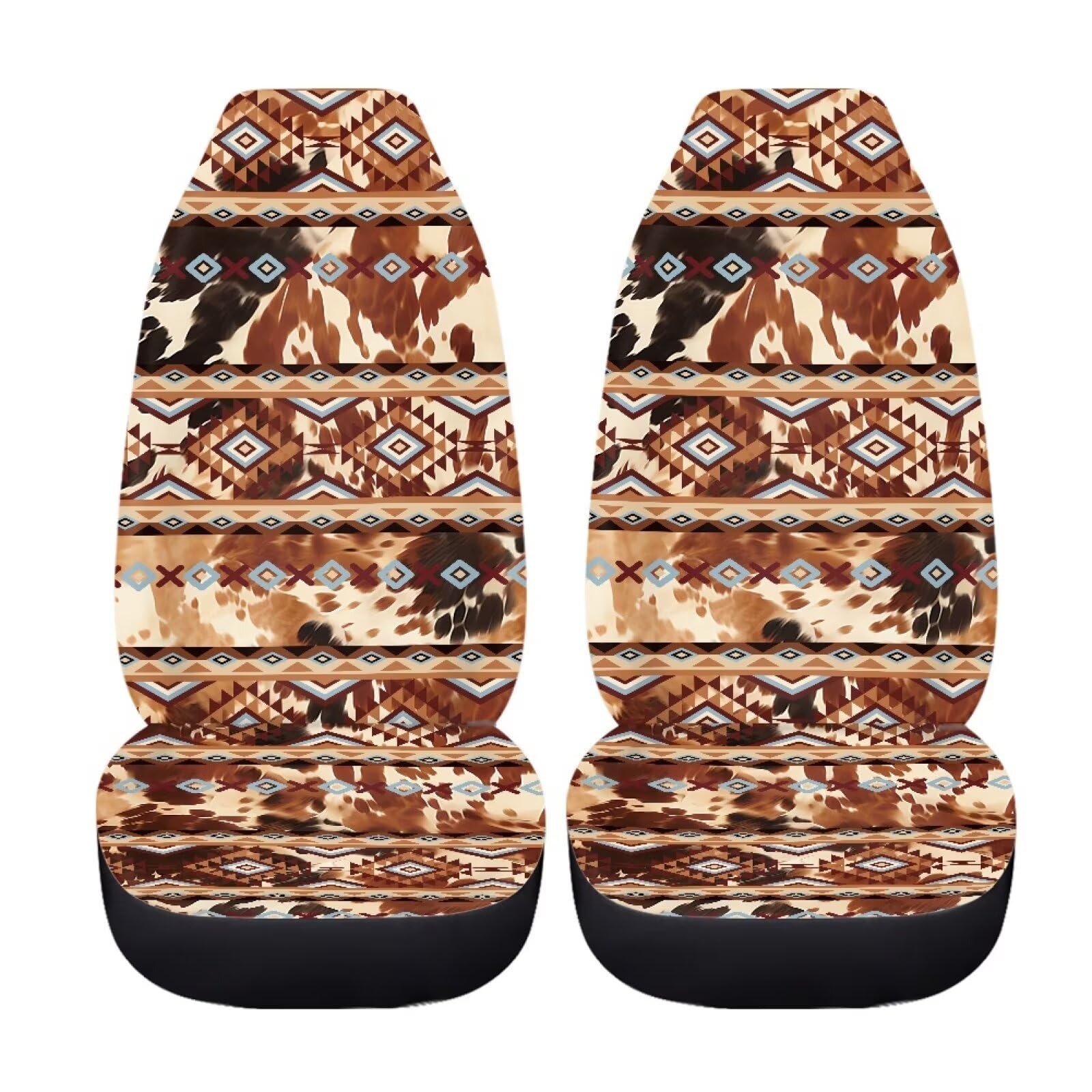 Salabomia Aztec Tribal Car Seat Cover, Cow Print Stretchy Car Seat Protector Cover for Women, Comfortable 2 Piece Car Seat Cover
