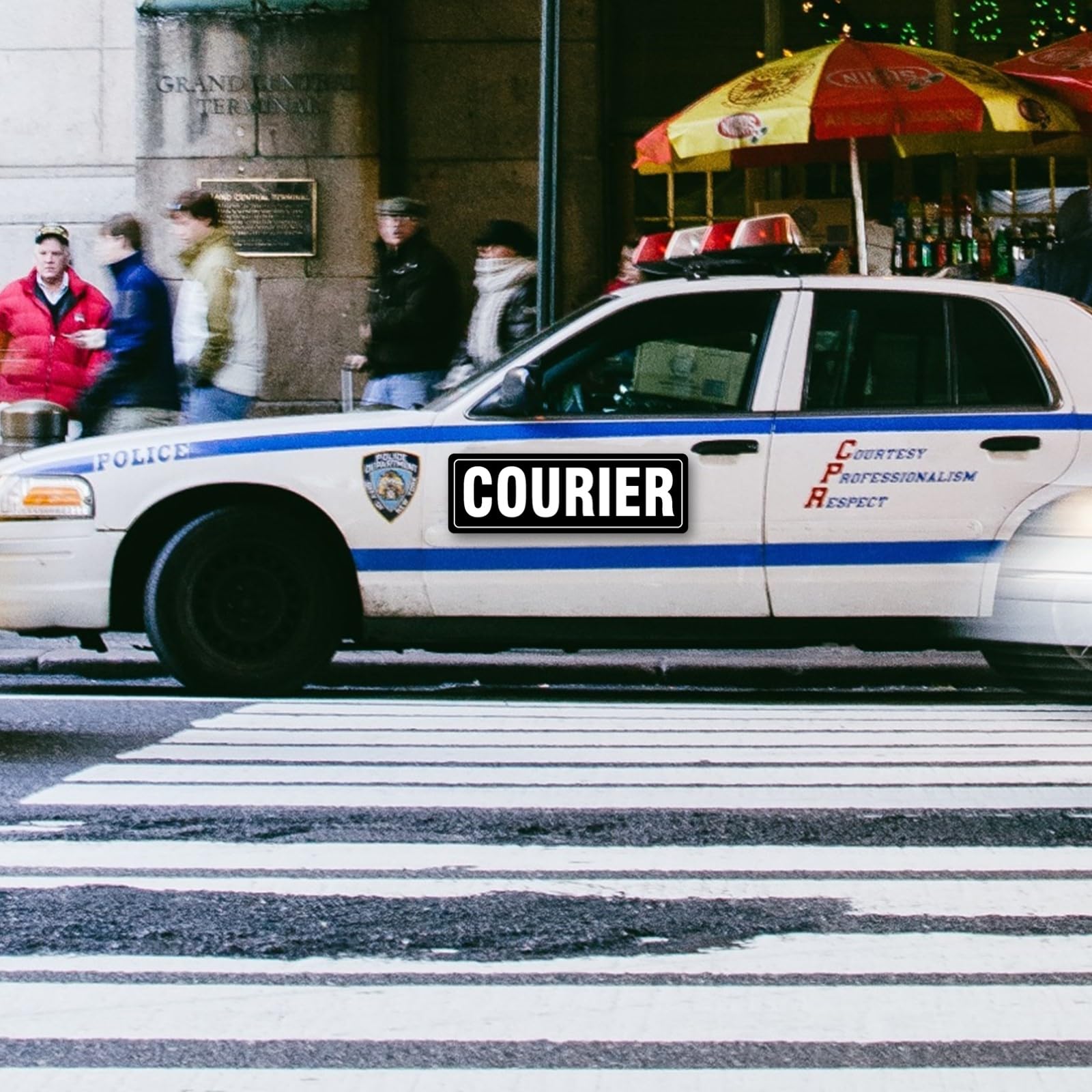 Courier Sign Magnet, Black Courier Car Magnetic Sign for Off Duty Officers 14.2''  5.3'' (2 Pack)