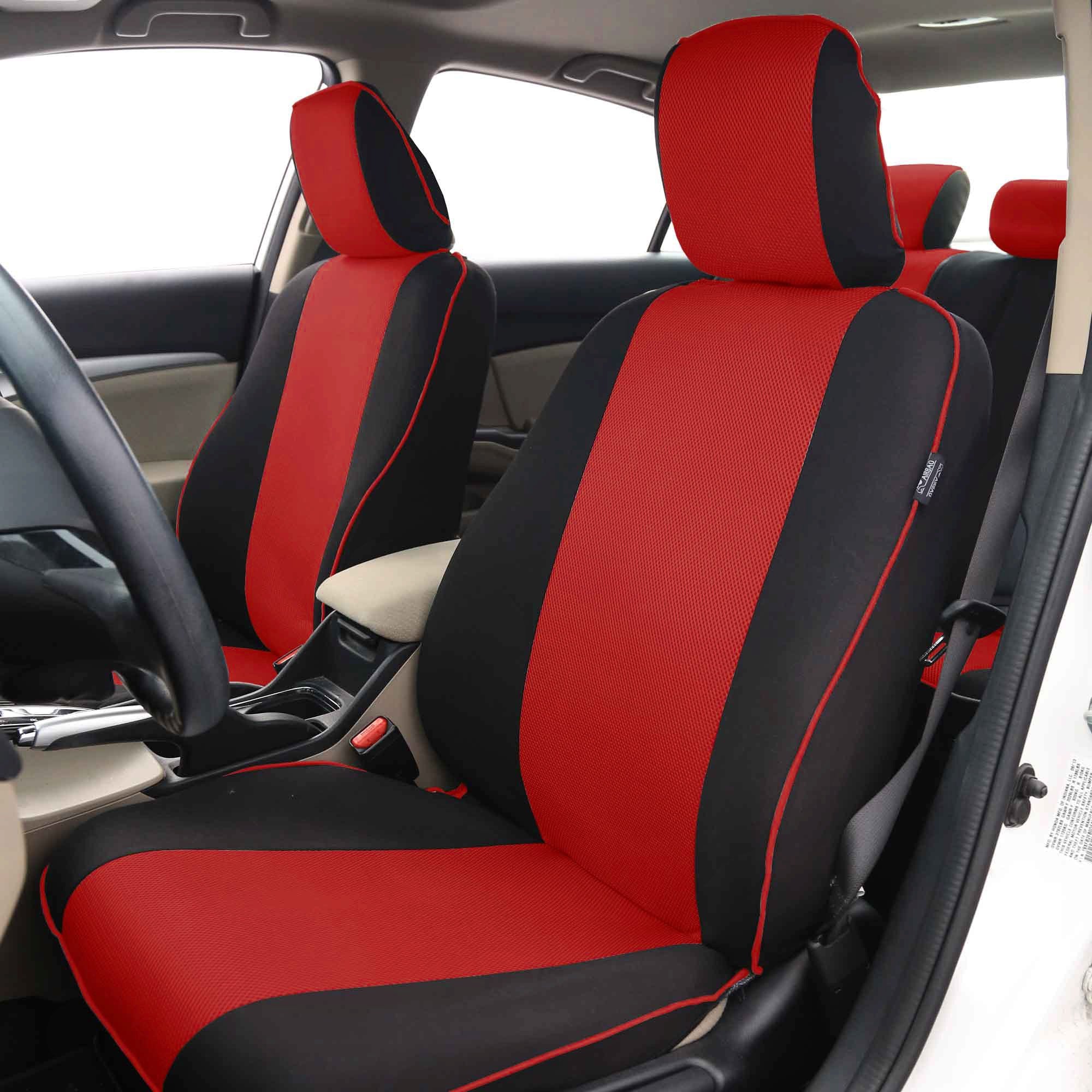 FH Group Edgy Piping Full Set Car Seat Covers, Airbag Compatible and Split Bench - Universal Fit for Cars Trucks and SUVs (Red/Black) FB063115