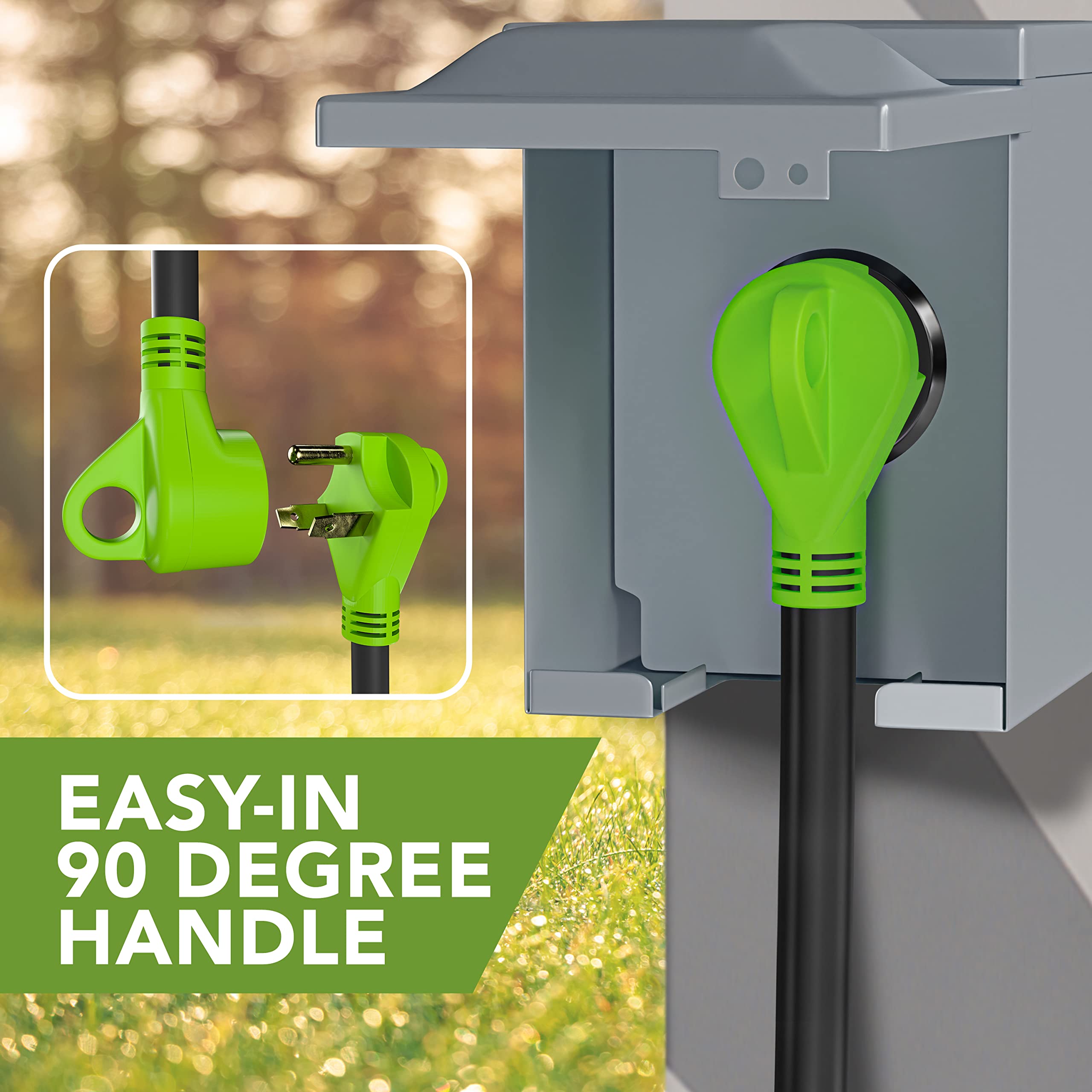 Leisurecords 24'' Rv Y Adapter Cord 30 Amp Male Plug To Two 30 Amp Female 2.5 Feet With Handle