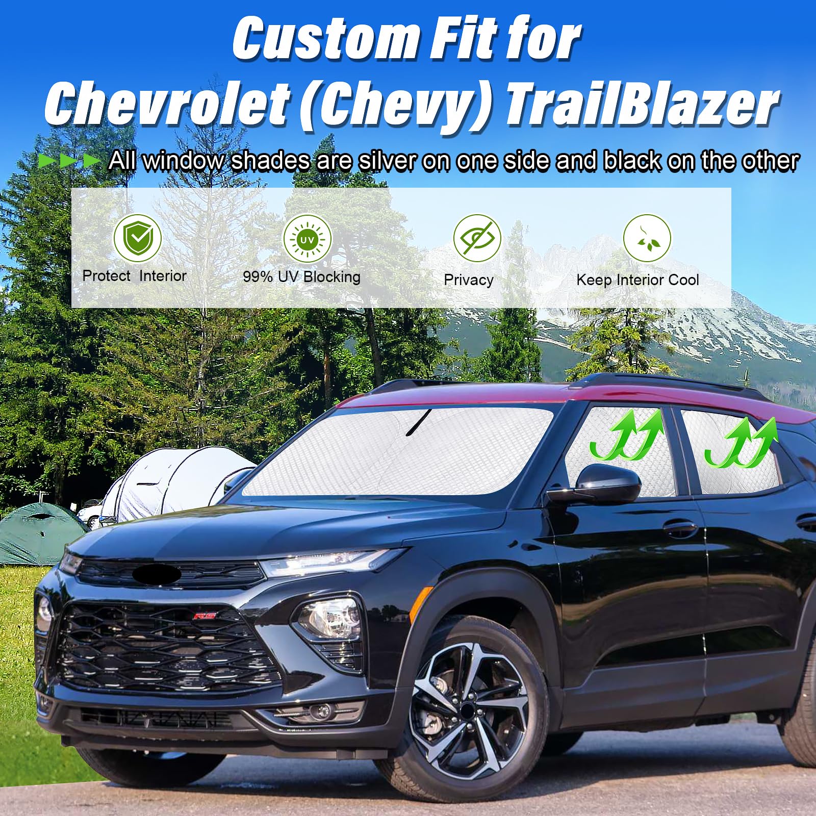 Kmf Windshield Sun Shade Replacement For Chevy Trailblazer Accessories 2021-2024 2025, Side Window Sun Shade Cover Sun Visor Shi