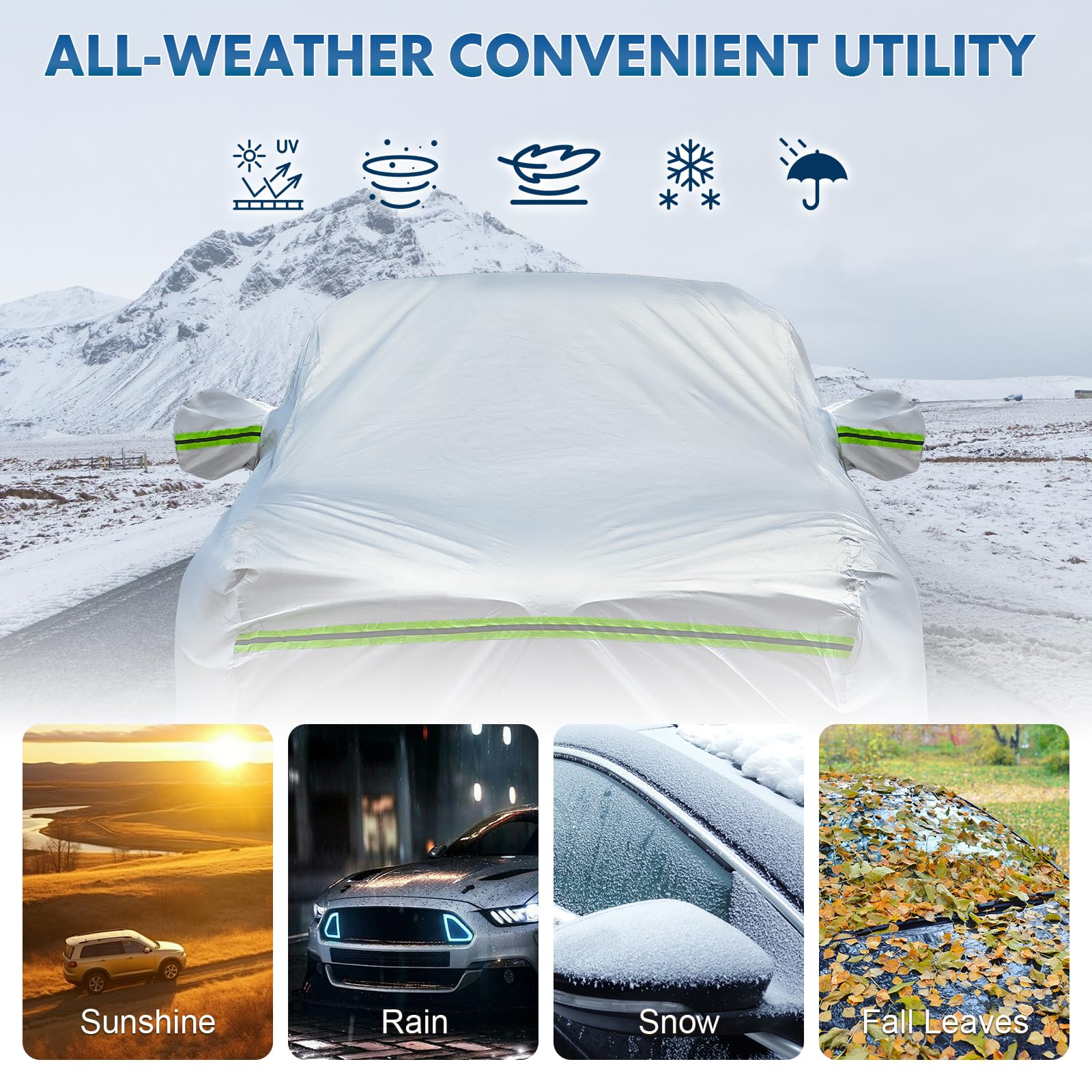 KEYOOG Sedan Car Cover, 6-Layer All-Weather Waterproof, Heavy Outdoor Car Cover, Universal in All Seasons, Snow Protection, Acid
