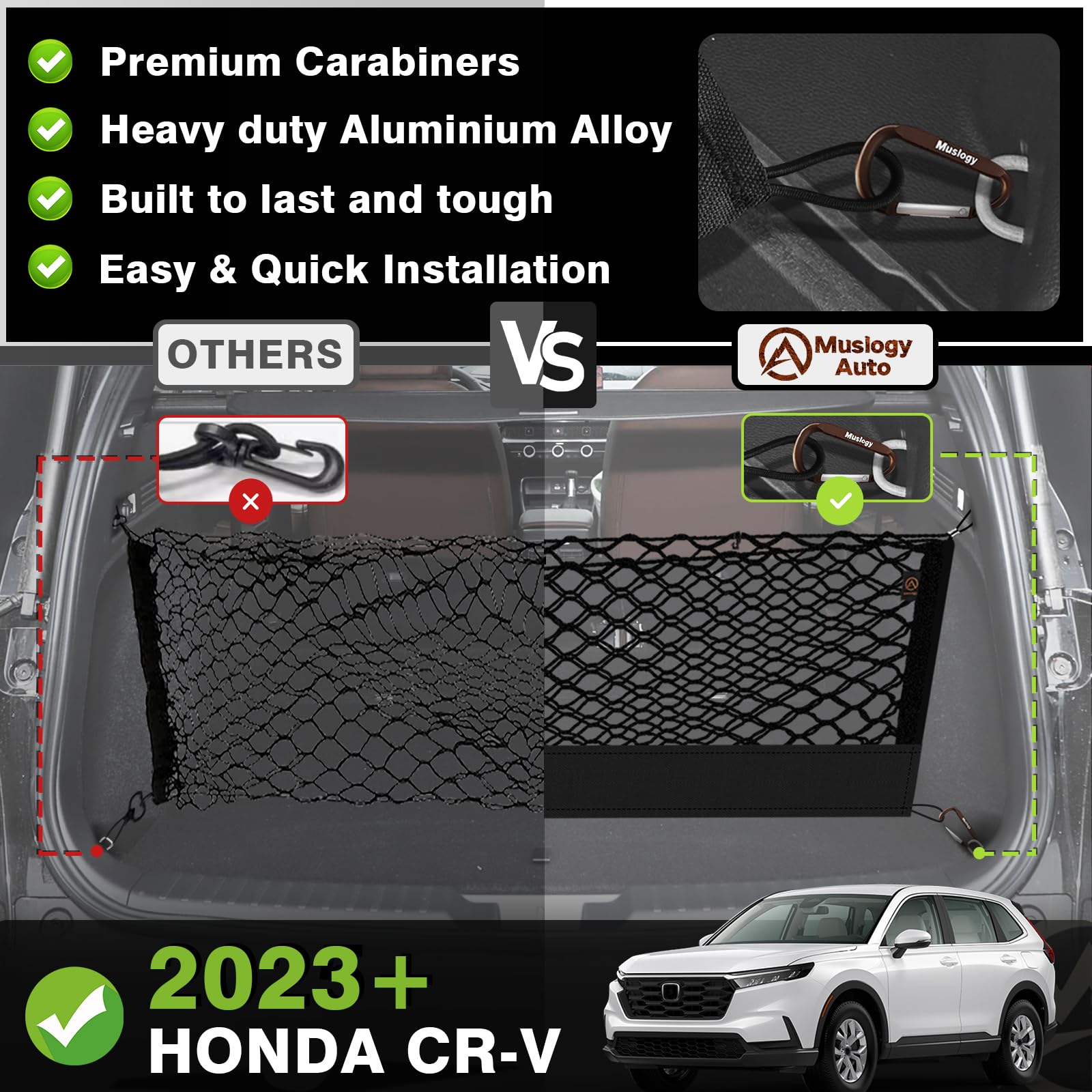 Muslogy Envelope Style Trunk Cargo Net Compatible with 2023-2025 Honda CR-V Accessories Custom Fit Trunk Organizer Upgraded Mesh