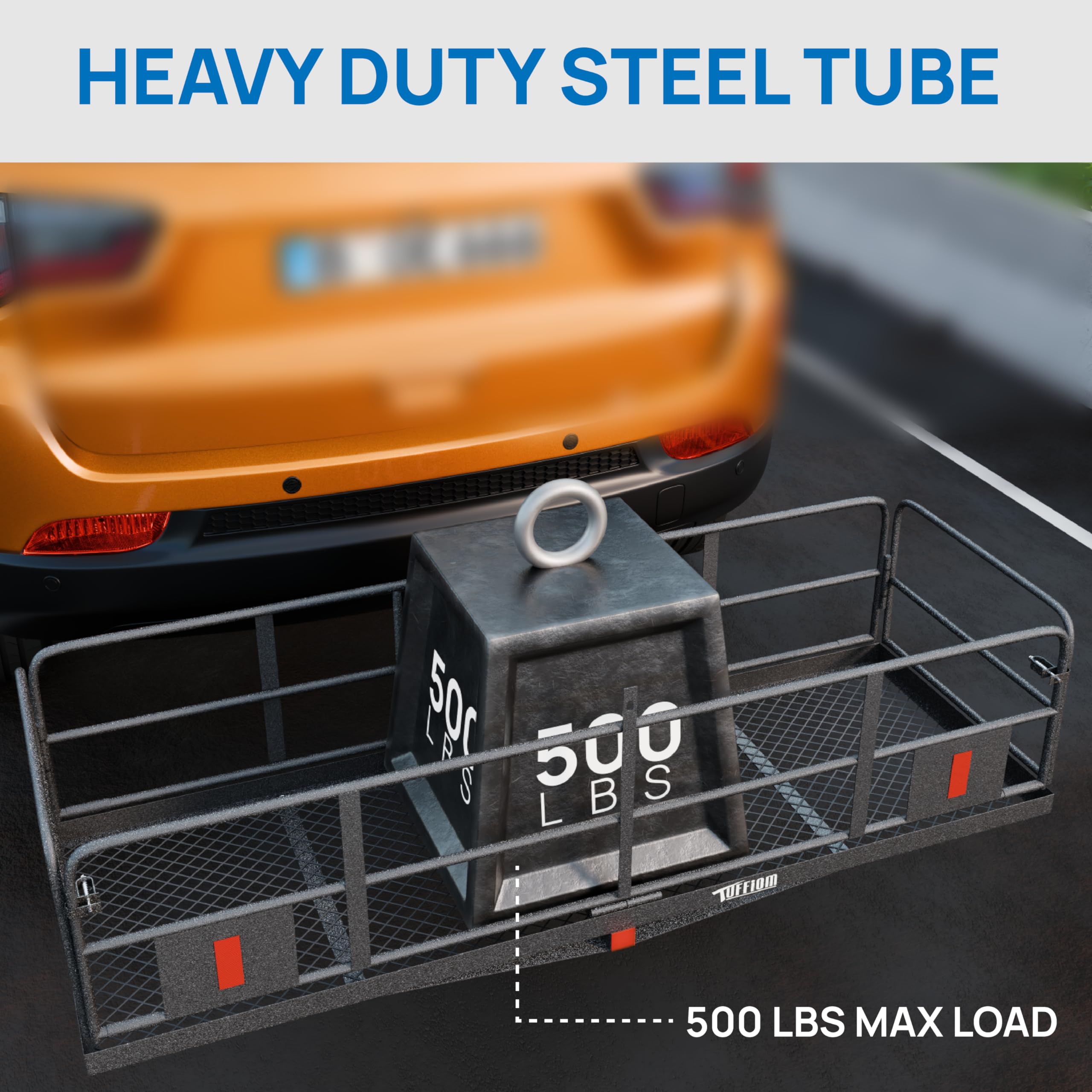 Tuffiom 60''X24''X14'' Folding Hitch Mount Cargo Carrier Basket, Upgraded 14'' Height 500Lbs Steel Car Cargo Trailer Hitch Lugga