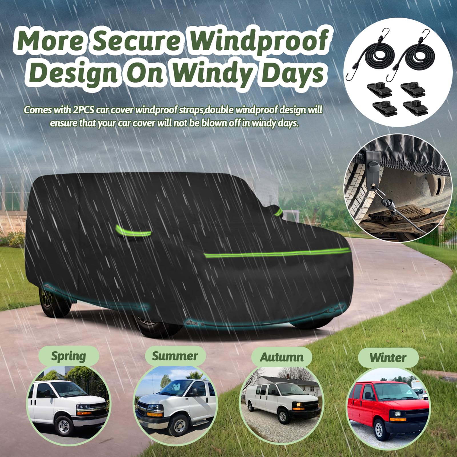 Car Cover For 2003-2025 Chevrolet Express Van/Gmc Savana Cargo Van 1500/2500/3500 Regular Swb, Waterproof 210T Sun Rain Uv Dust