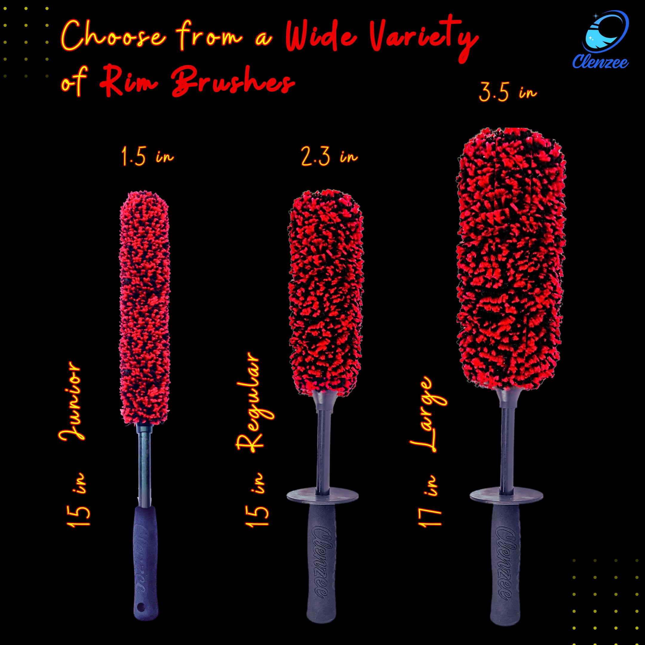 Clenzee Premium Microfiber Wheel Brush | Soft Non-Metallic Rim Cleaner & Wheel Brush | 15 Inch Long Regular Size