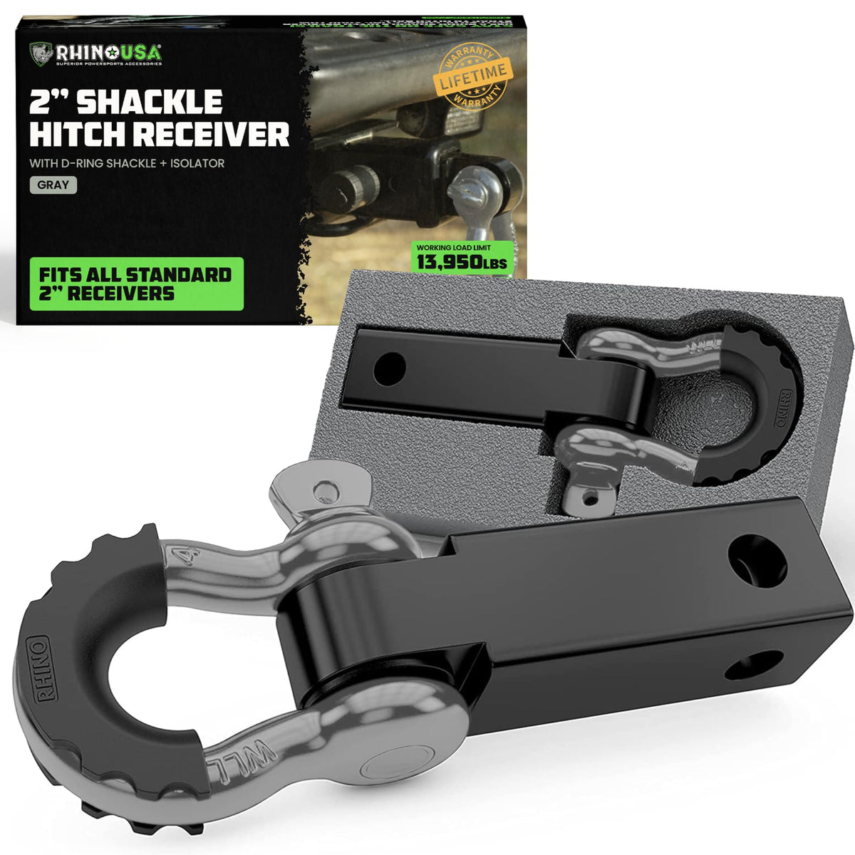 Rhino Usa Shackle Hitch Receiver (Fits 2'' Receivers) Best Towing Accessories For Trucks, Jeep, Toyota & More - Connect Your Rhi