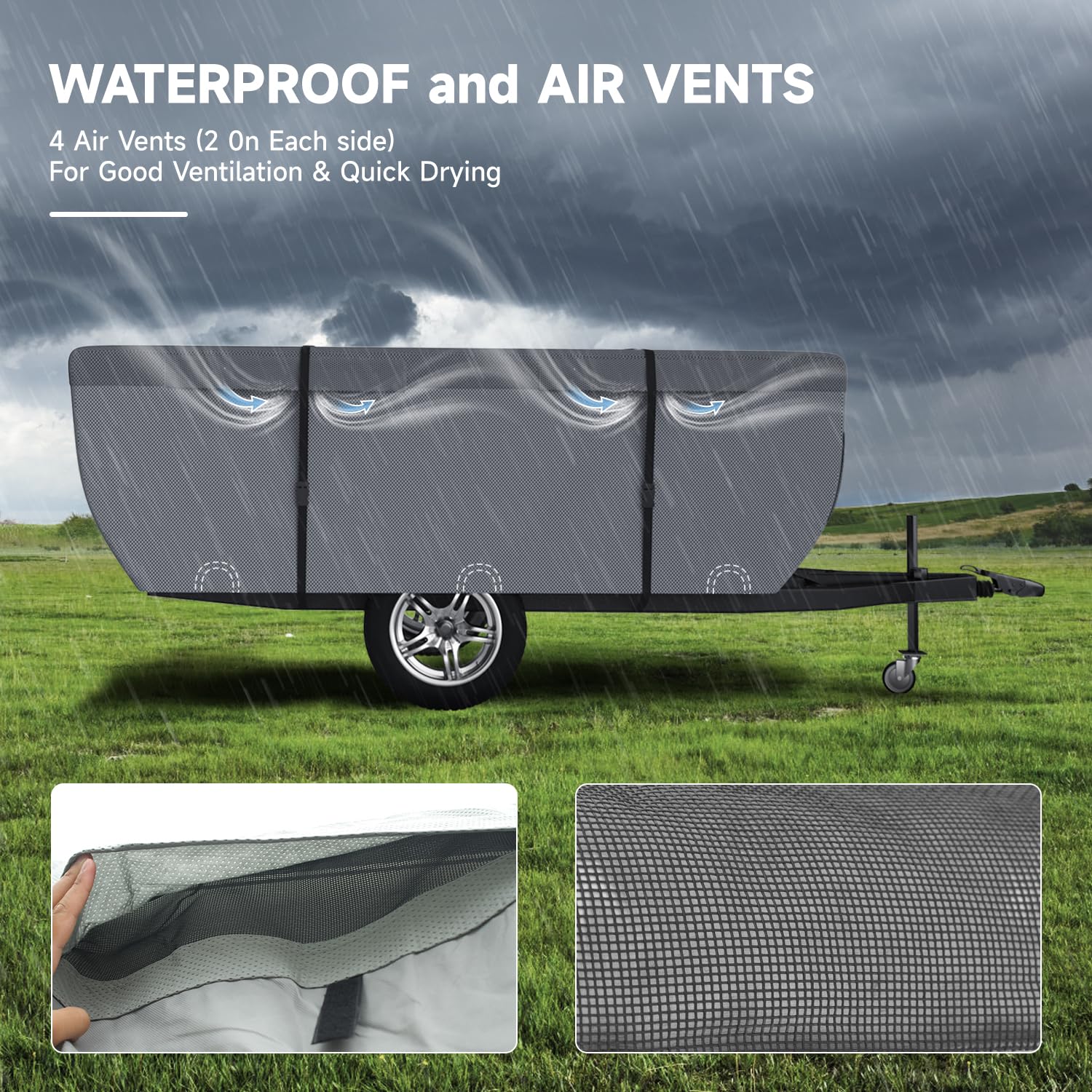 Vinpatio Pop Up Camper Cover - Grey, Folding Camper Tent Trailer Cover For 8'-10' Trailers, Waterproof & Anti-Uv With Windproof