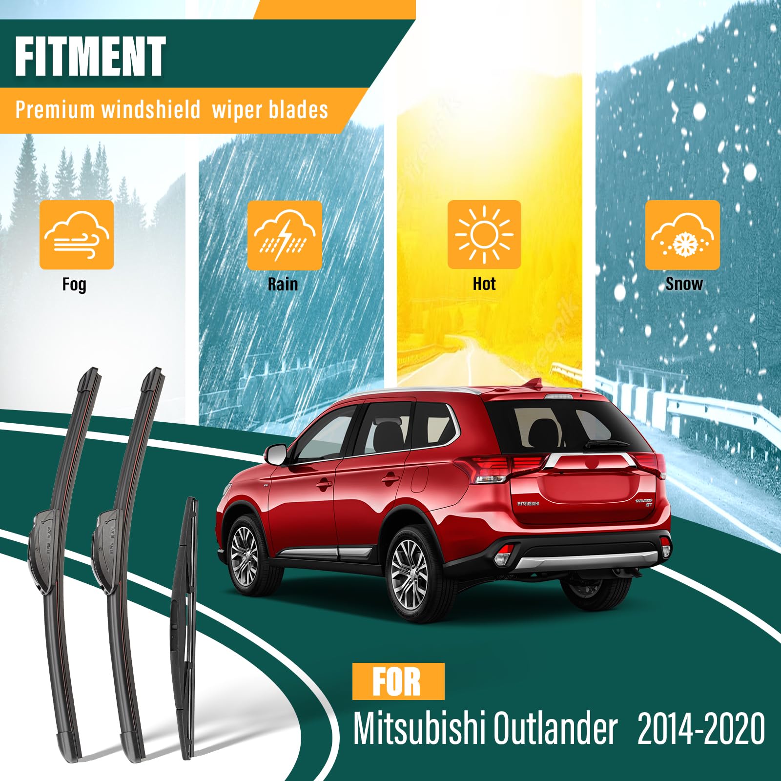 Kvq Windshield Wiper Blades Replacement For Mitsubishi Outlander 2014 2015 2016 2017 2018 2019 2020 Original Factory Quality Fro