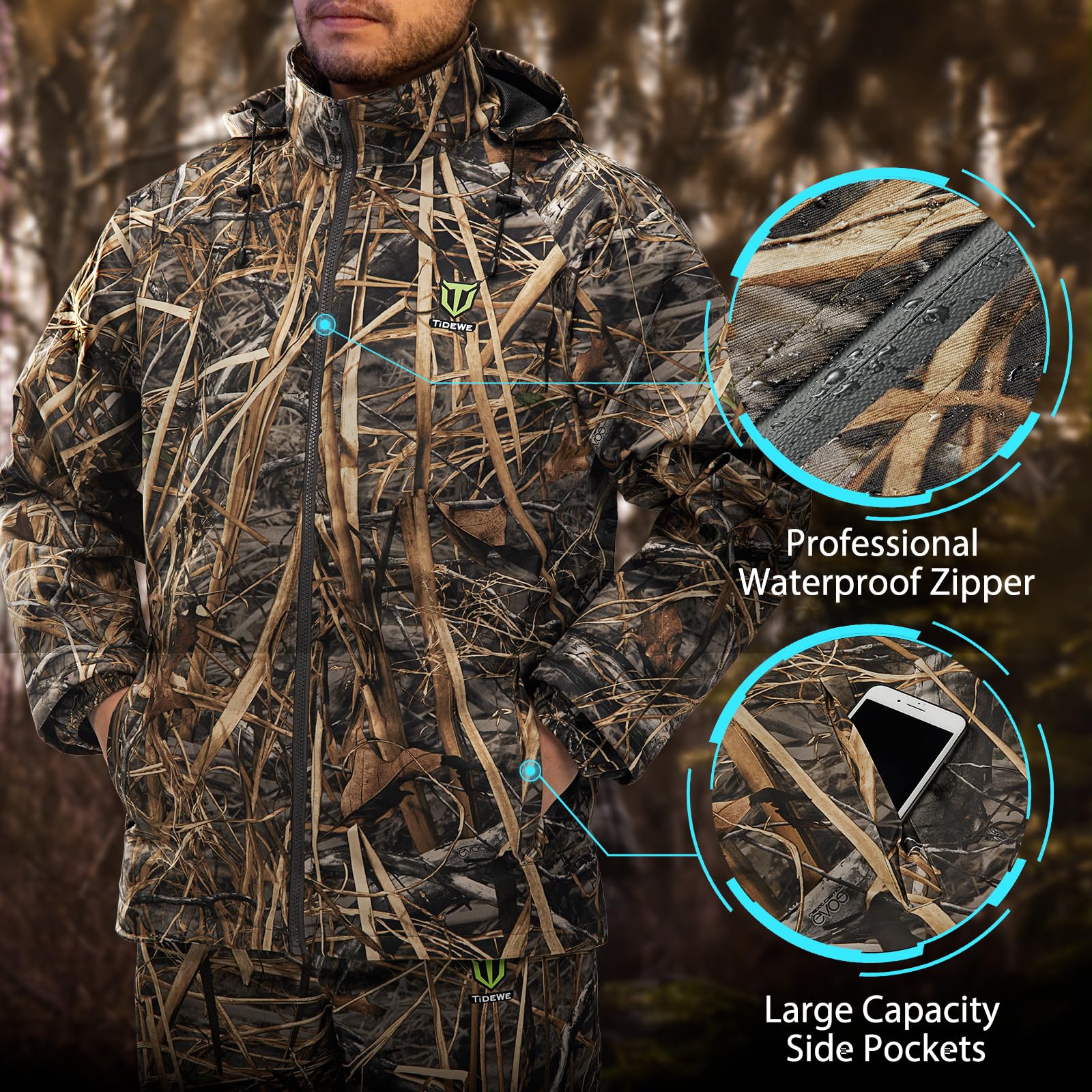 Tidewe Rain Suit, Waterproof Breathable Lightweight Rainwear (Next Camo Evos Size S)