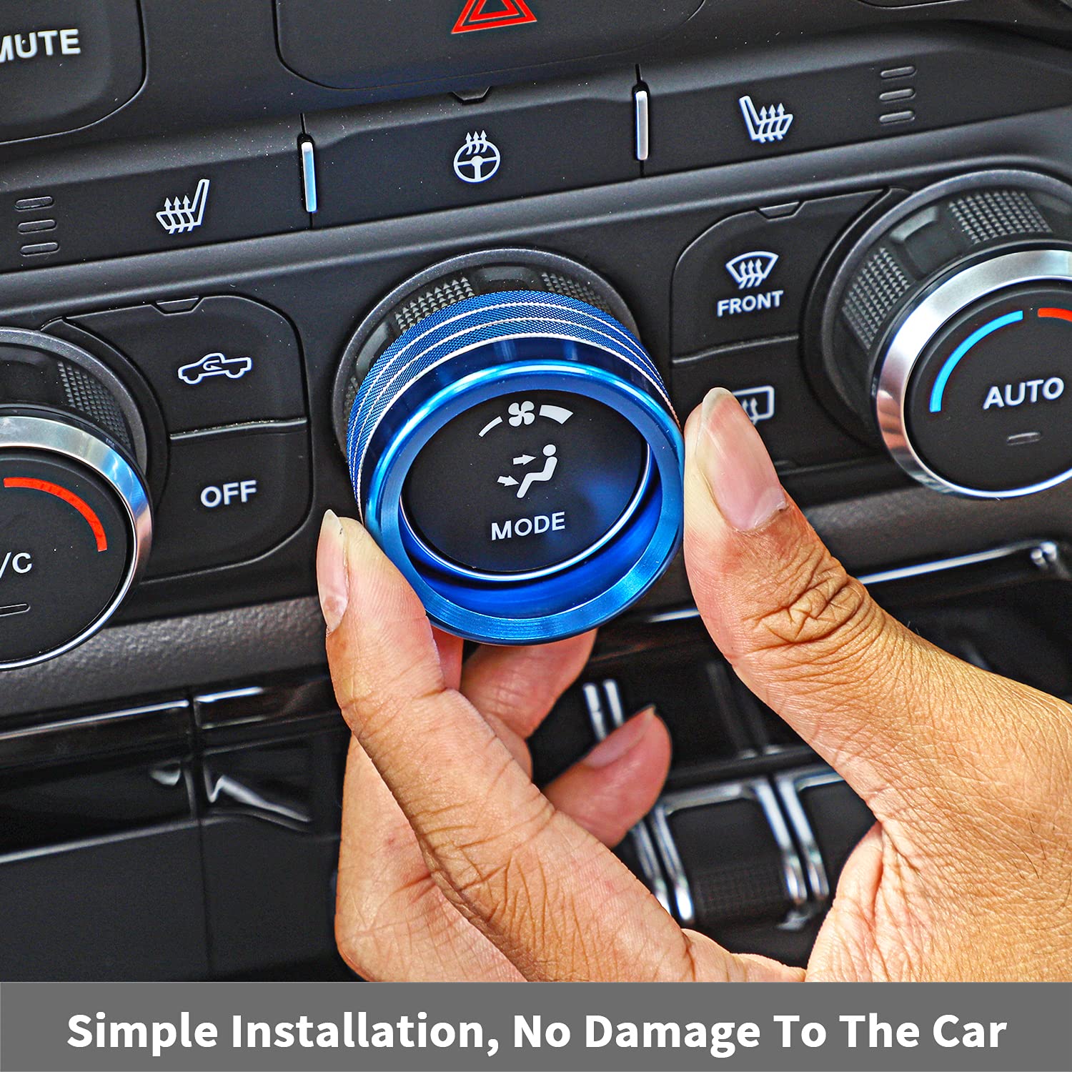 Voodonala for Dodge RAM Aluminum Center Console AC Radio Switch Knob Cover for 2018-2025+ RAM Interior Accessories, 5pcs Blue