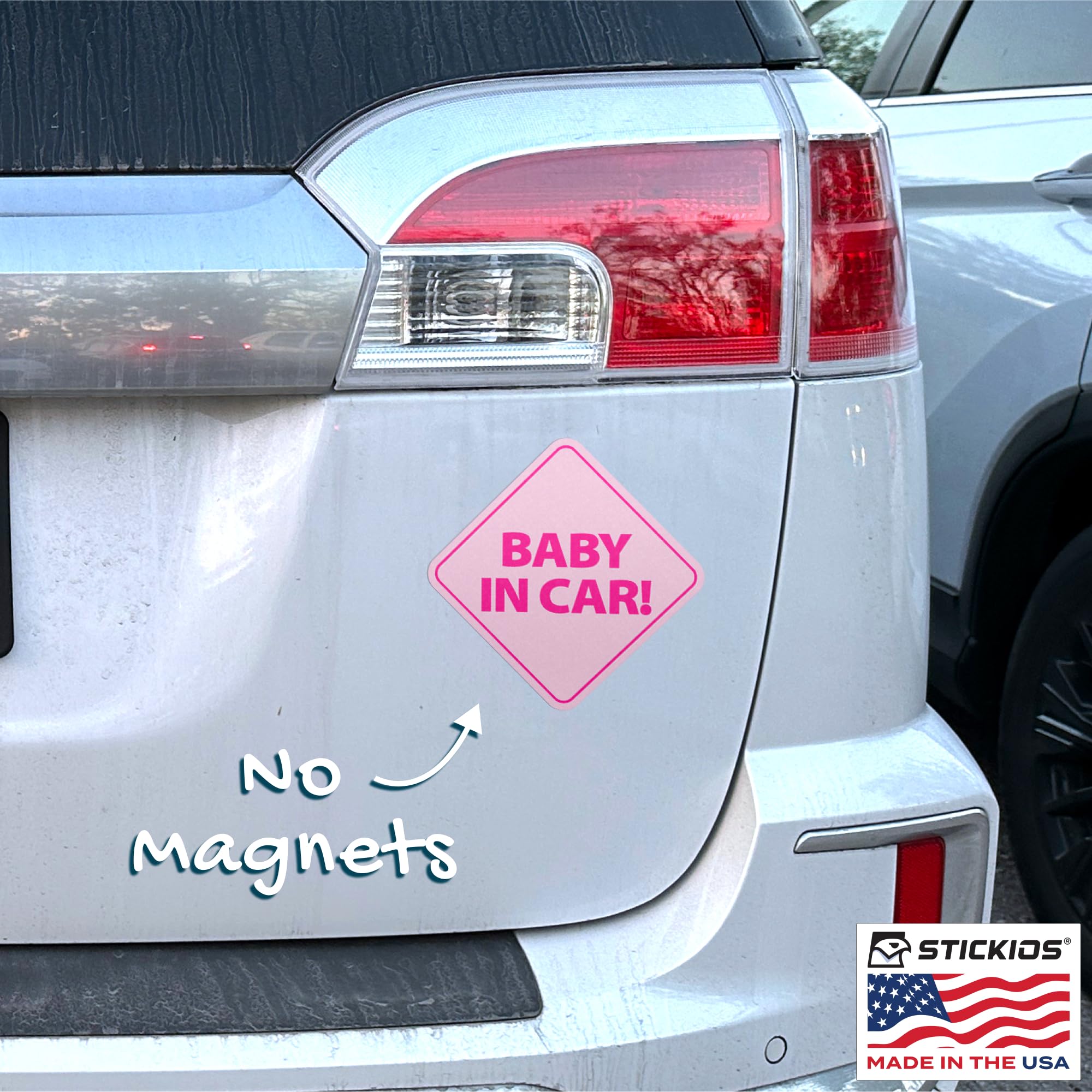 Stickios Baby On Board Stickers - Removable Non-Magnetic Paint-Safe Signs For Cars & Windows - Made In Usa - Baby Girl In Pink (