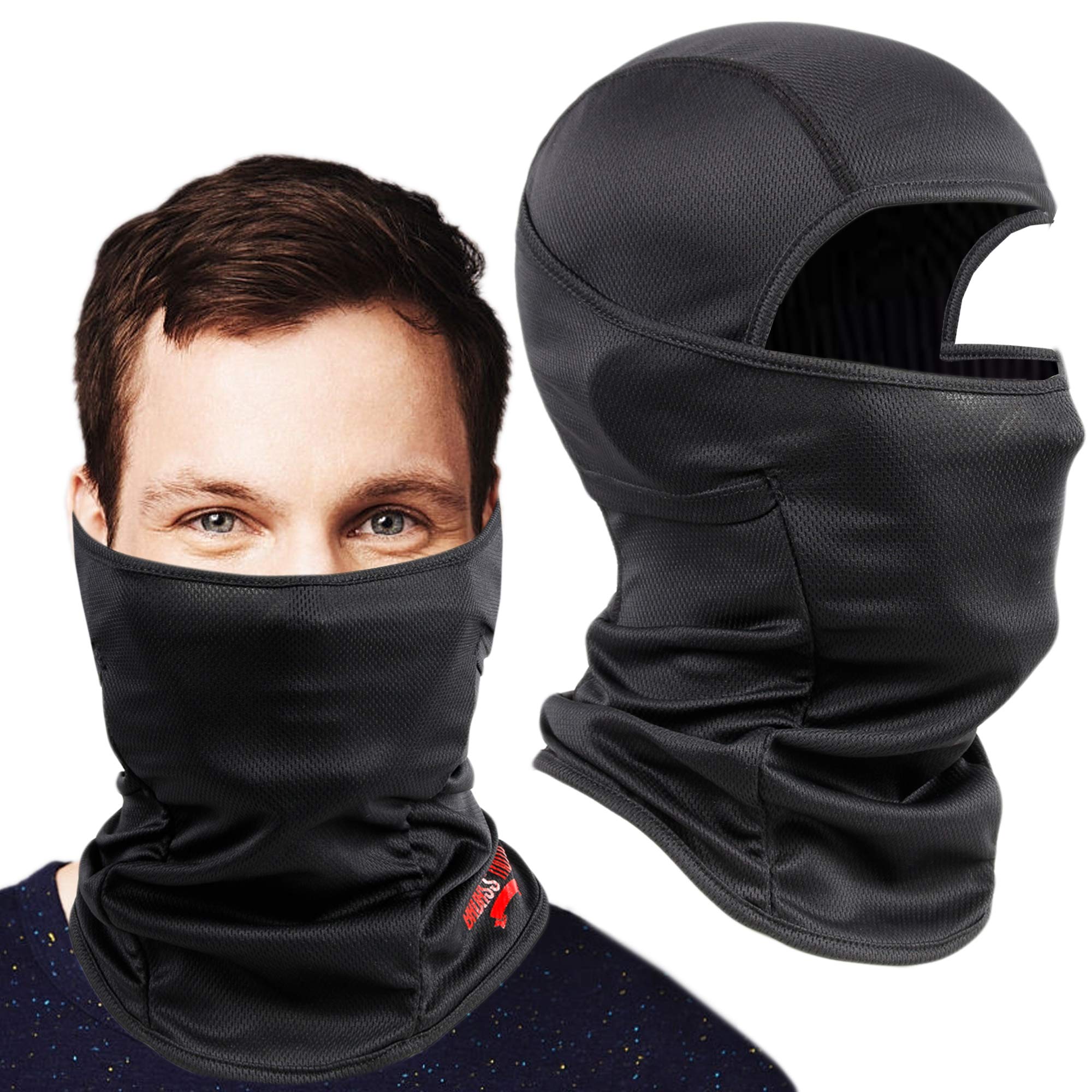 Badass Moto Motorcycle Balaclava Face Mask Men. Black Ski Mask, Motorcycle Mask, Neck Gaiter or Du Rag. Protects from Dust, Sun,