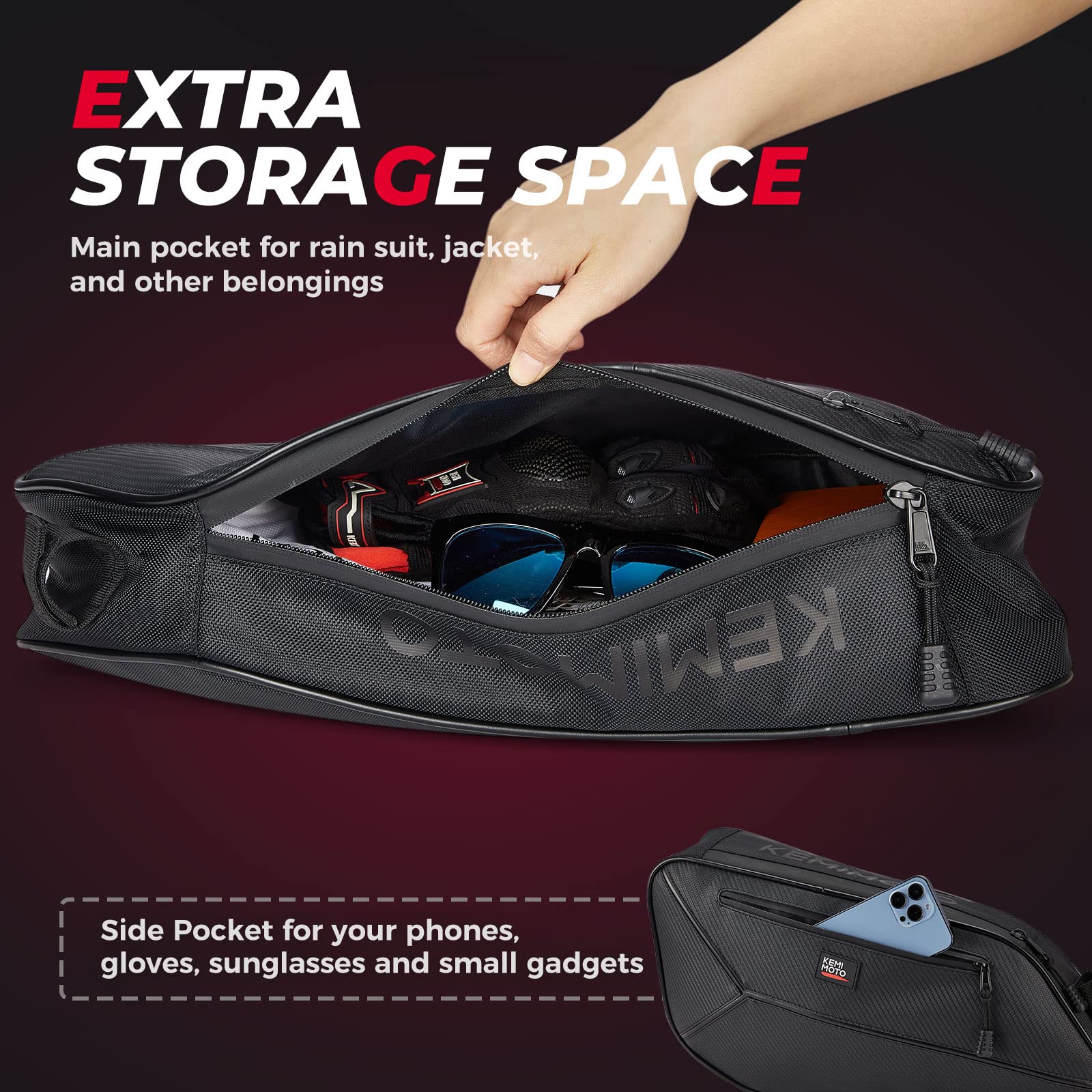 Kemimoto Side Storage Bags, Side Door Bag, Water-Resistant Anti-Scratch With Zipper Compatible With Polaris Slingshot Sl S Le Slr Gt Accessories 2024 2023 2022 2021 2020 2019-2015