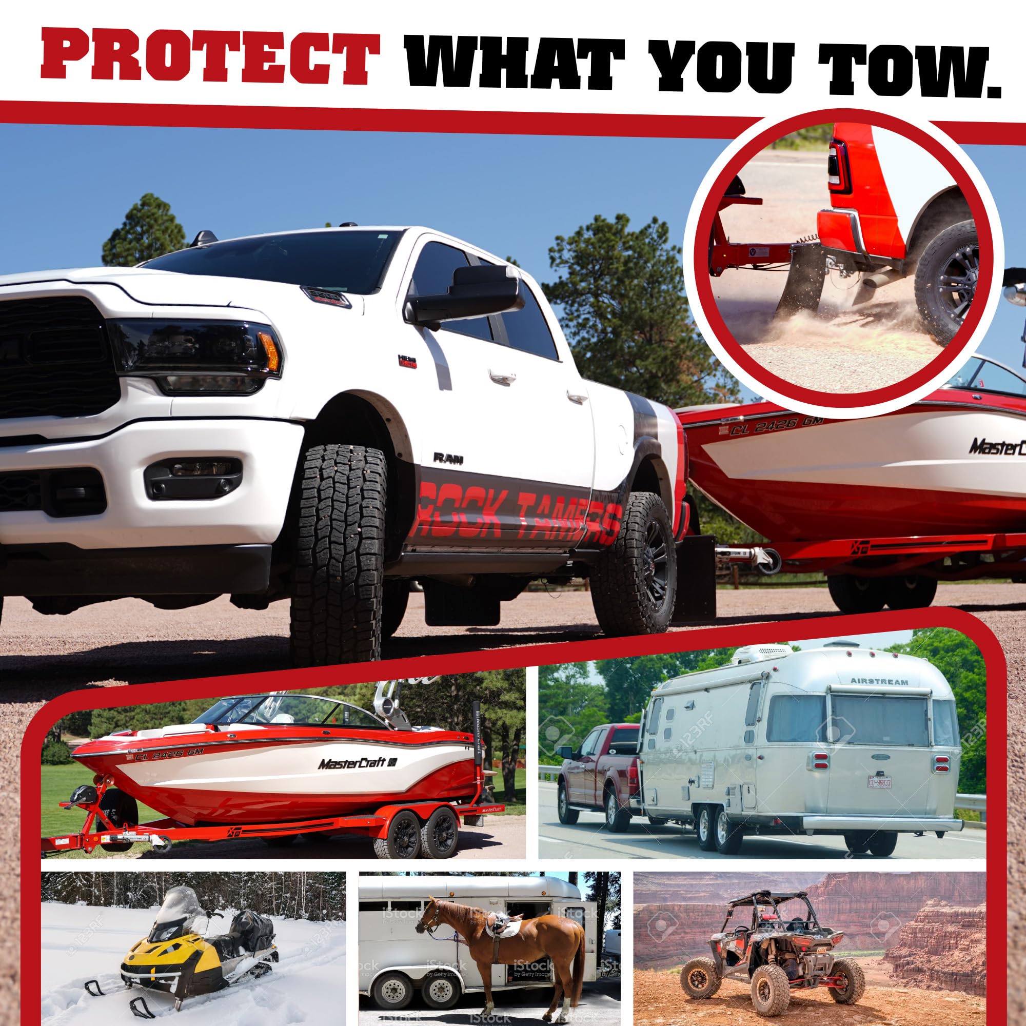 Rock Tamers 00108 - 2 Official Mudflap System - 2 Hitch Receiver, Check Measurements - Removeable and Adjustable Mud Flaps f