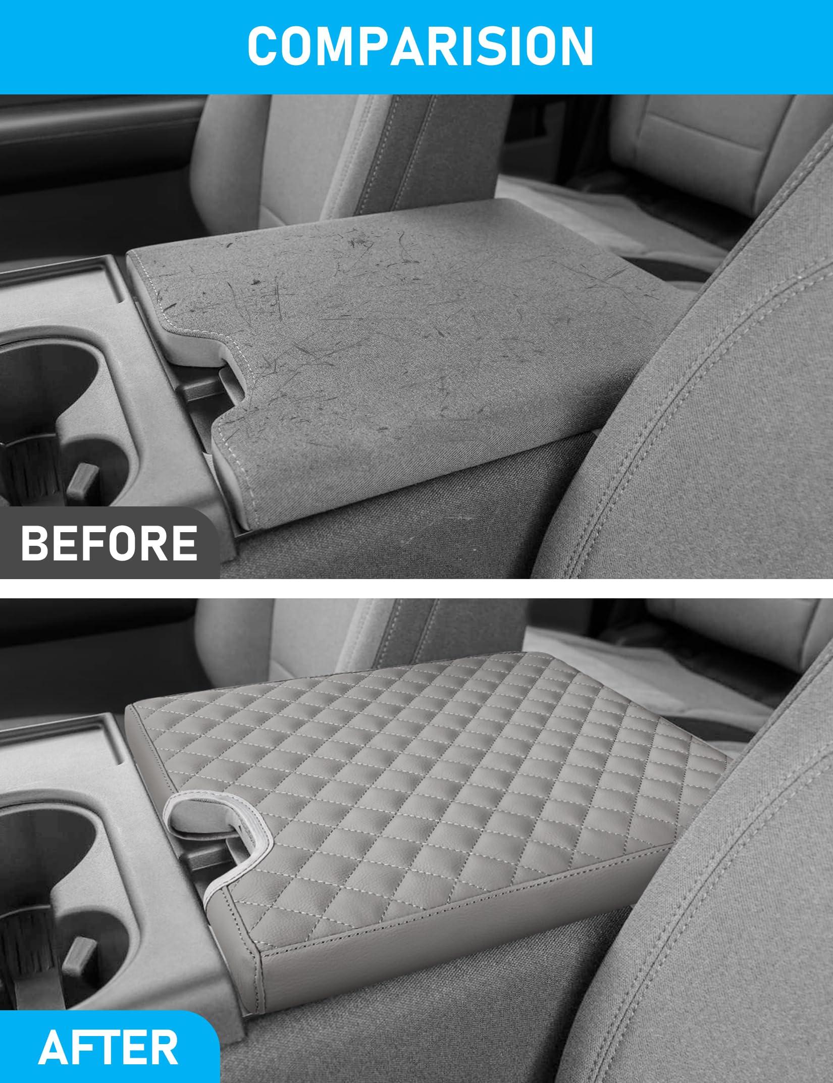 Sinvanho Center Console Armrest Cover For 2015-2024 Ford F150 F250 F350 F450 F550 With 40/20/40 Jump Seat, Pu Leather Middle Con