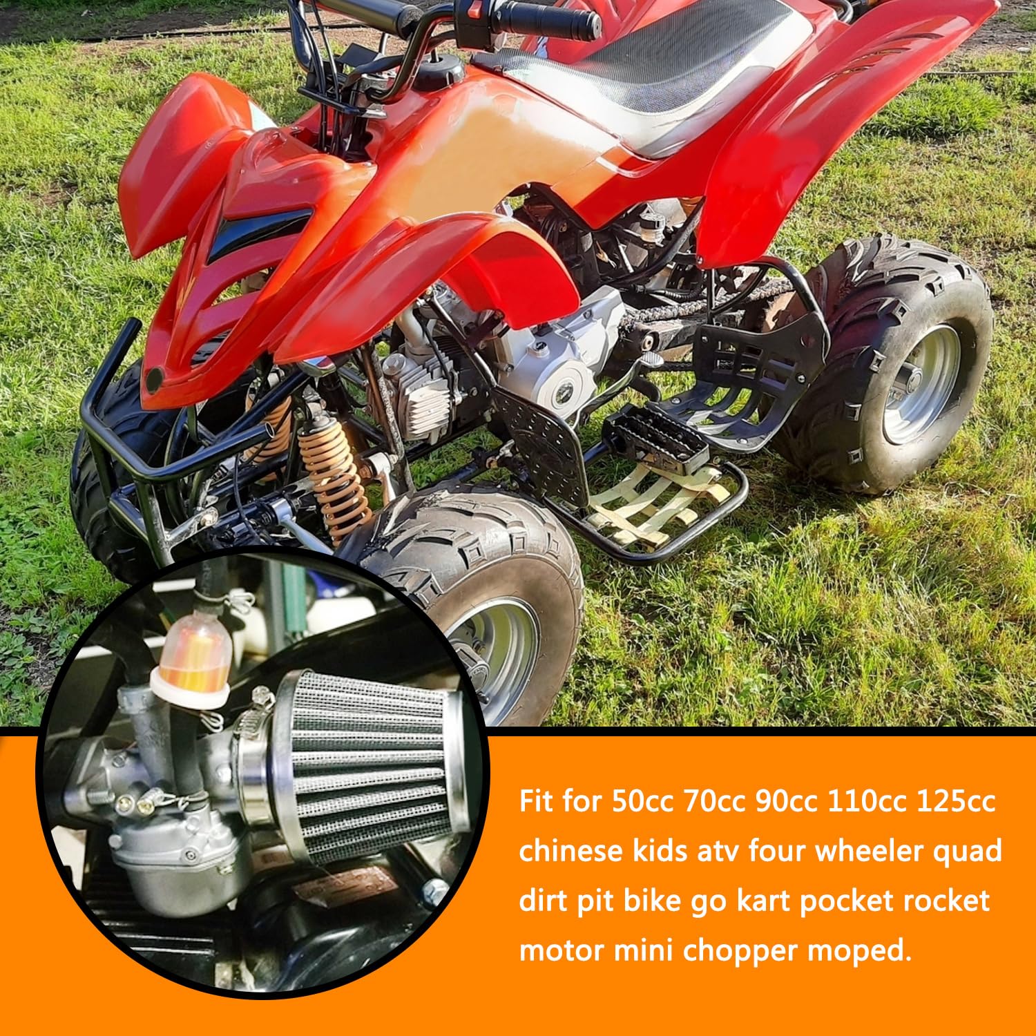 Holato Pz19 Carburetor Carb Air Filter Fuel Line Kit For 50Cc 70Cc 90Cc 110Cc 125Cc Tao Tao Gk110 Baja Ssr Apollo Coolster Chinese Kids Four Wheeler Atv Go Kart Crf50 Xl70 Dirt Pit Bike Motor (Black)