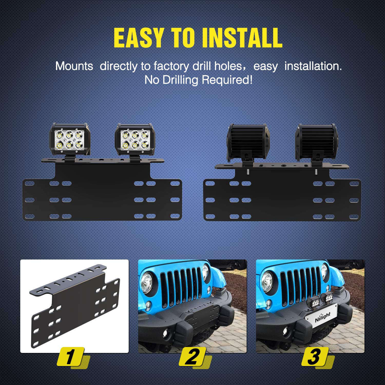 Nilight 90044B Universal License Heavy Duty Steel Front Plate Mounting Bracket Holder For Off-Road Led Work Lamps Lighting Bars,
