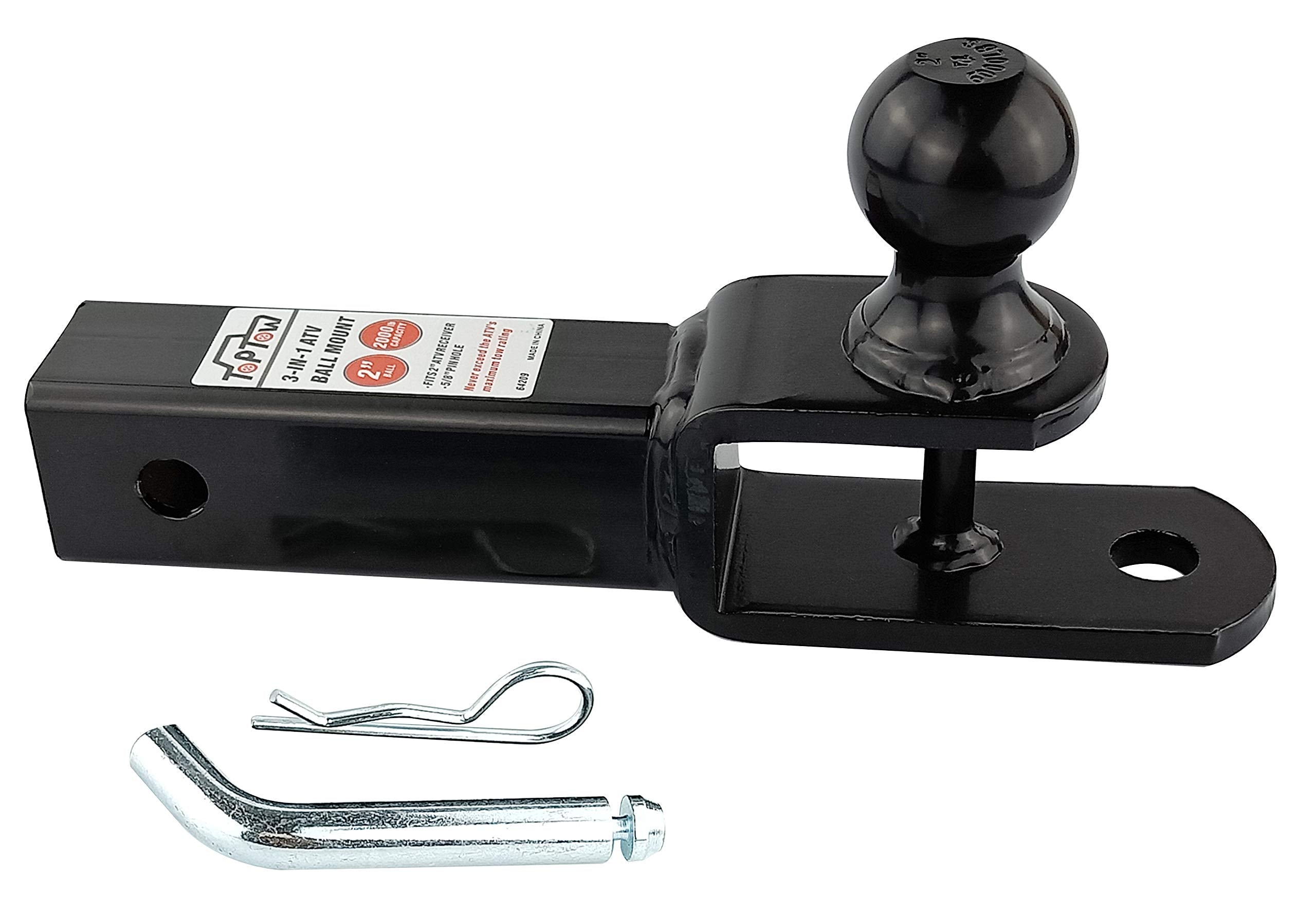 Toptow Atv/Utv Trailer Hitch Towing Ball Mounts, 2-Inch Ball, Clevis Pin, Fits 2-Inch Receiver