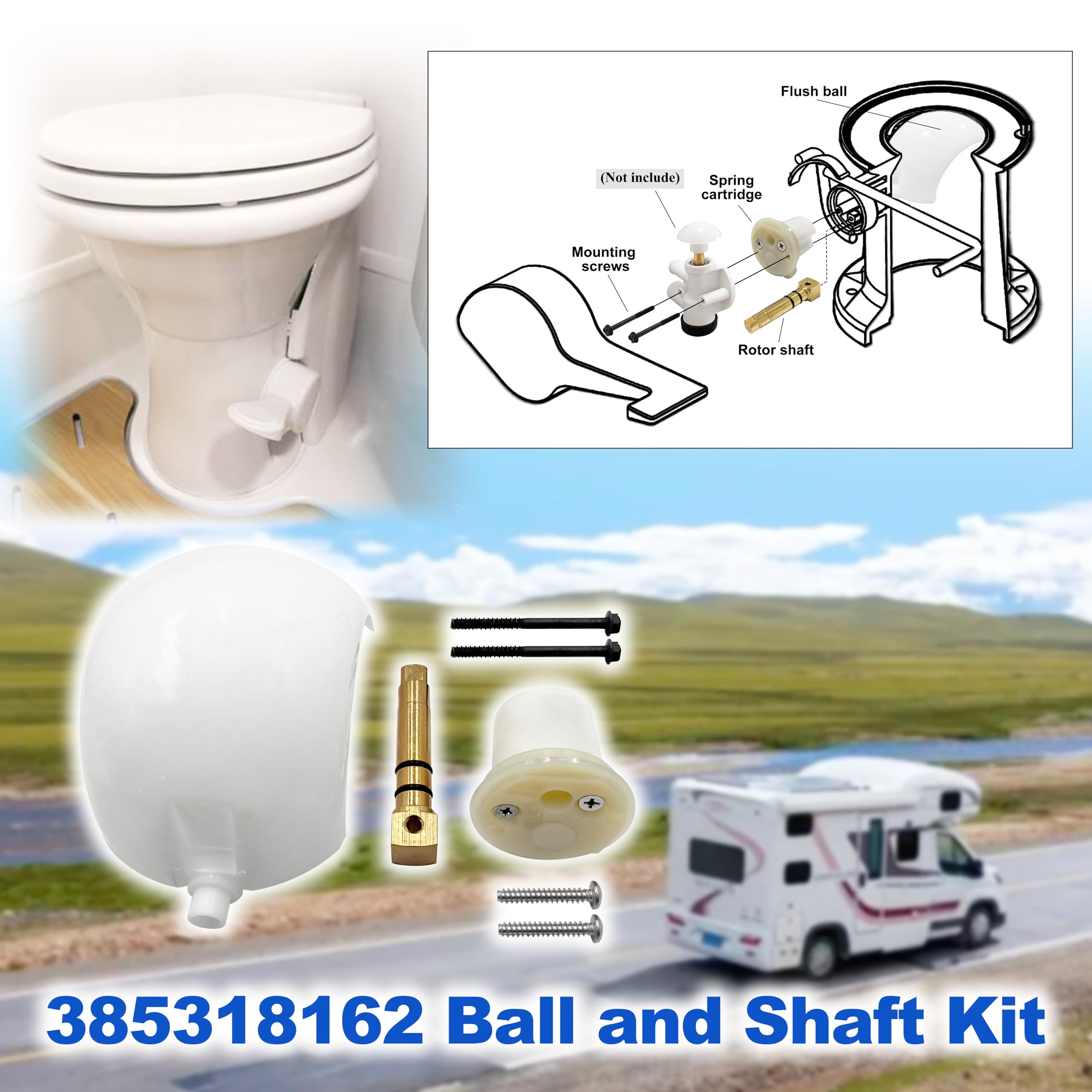 Nipponasia 385318162 Ball And Shaft Kit,Compatible With All Foot Flush Sealand/Dometic Marine Toilets