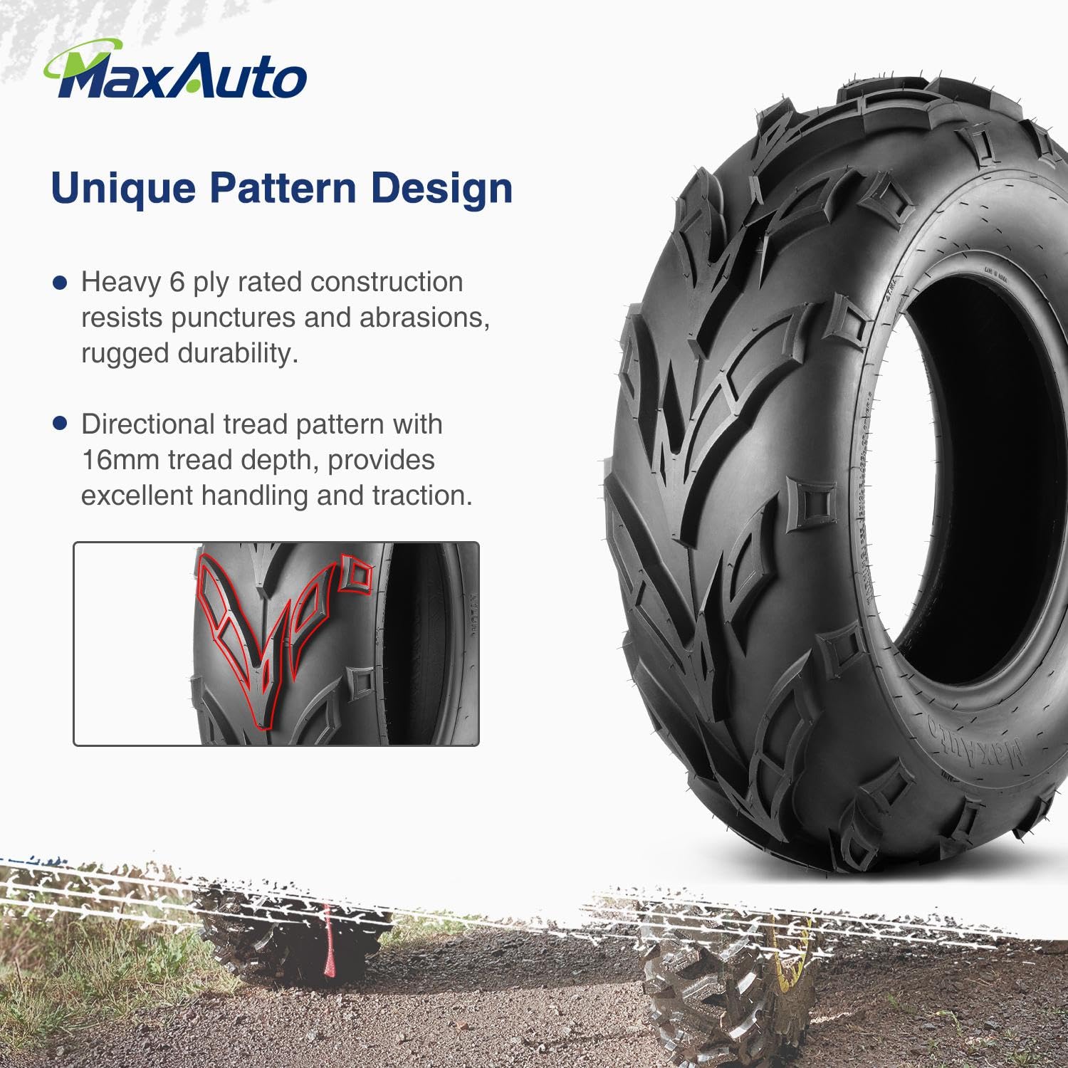 Maxauto 22X7-11 Sport Atv Tires 22X7X11 Quad Tires Compatible With Honda Recon 250 Suzuki Ozark 250,6 Pr Tubeless All Terrain Ut