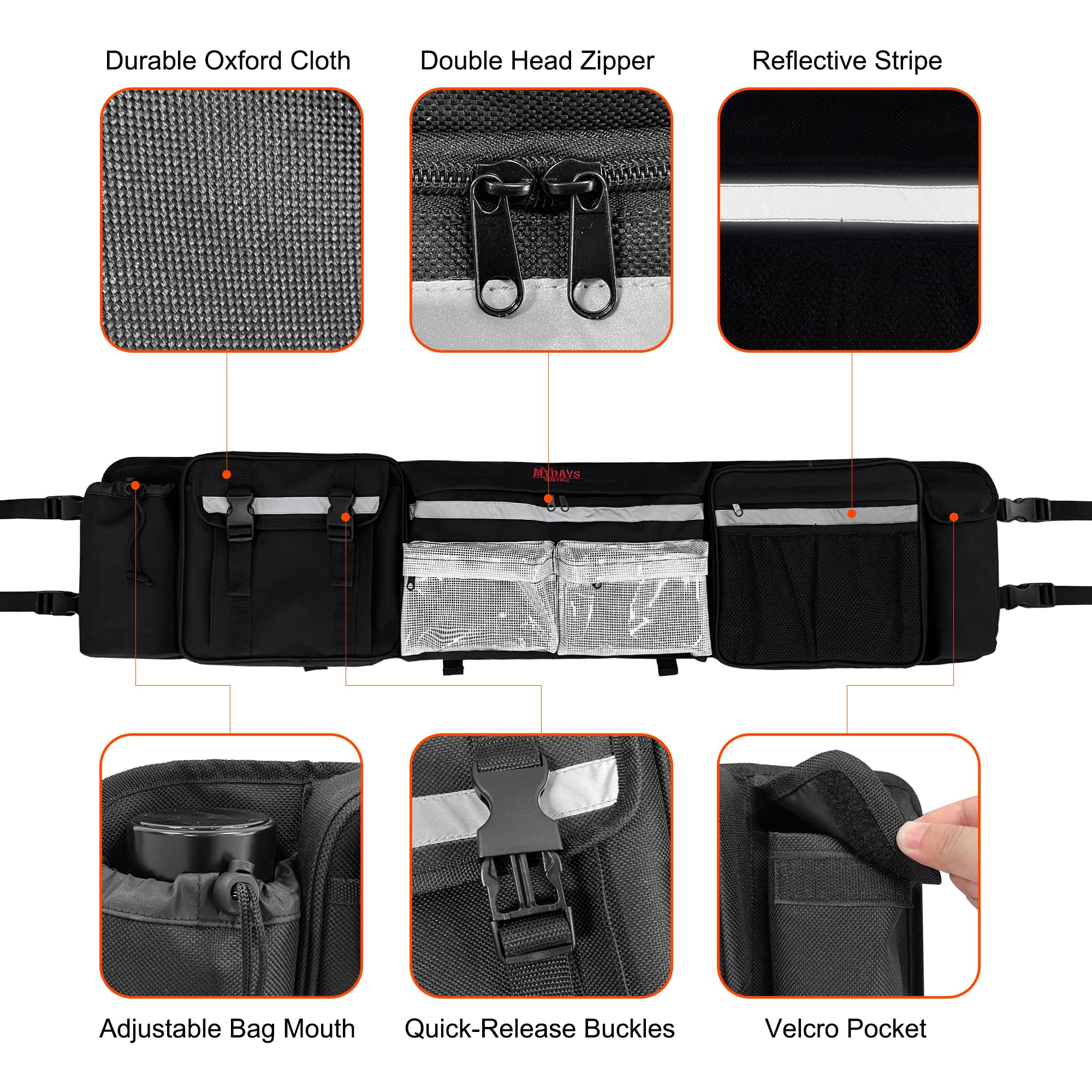 Mydays Utv Roll Cage Organizer, Cargo Rear Storage Bag Gear Bags,Tools Storage Solution With Reflective Strip For Most Full Size