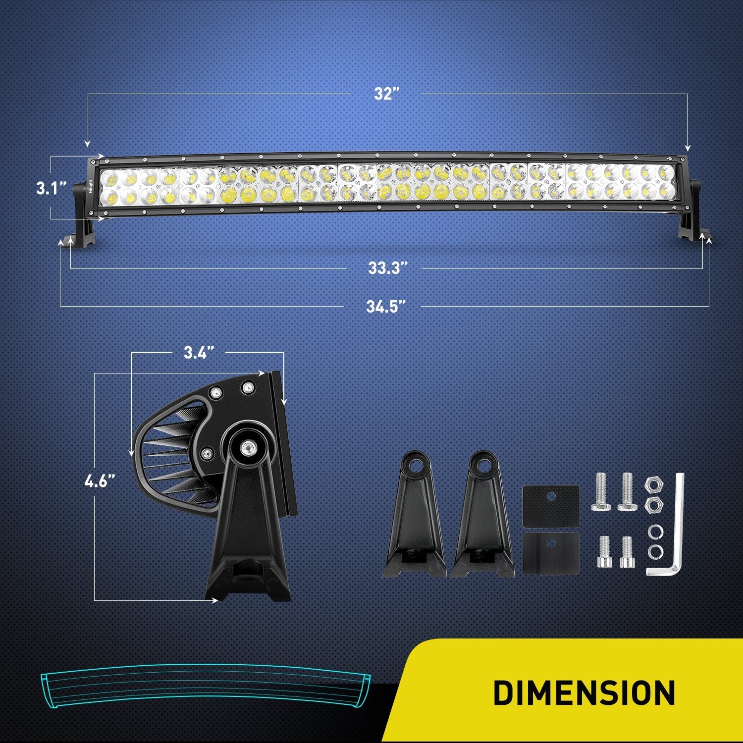 Nilight - 70016C-A 32'' 180W Curved Spot Flood Combo High Power Led Driving Lamp Led Light Bar Off Road Fog Driving Work Light F