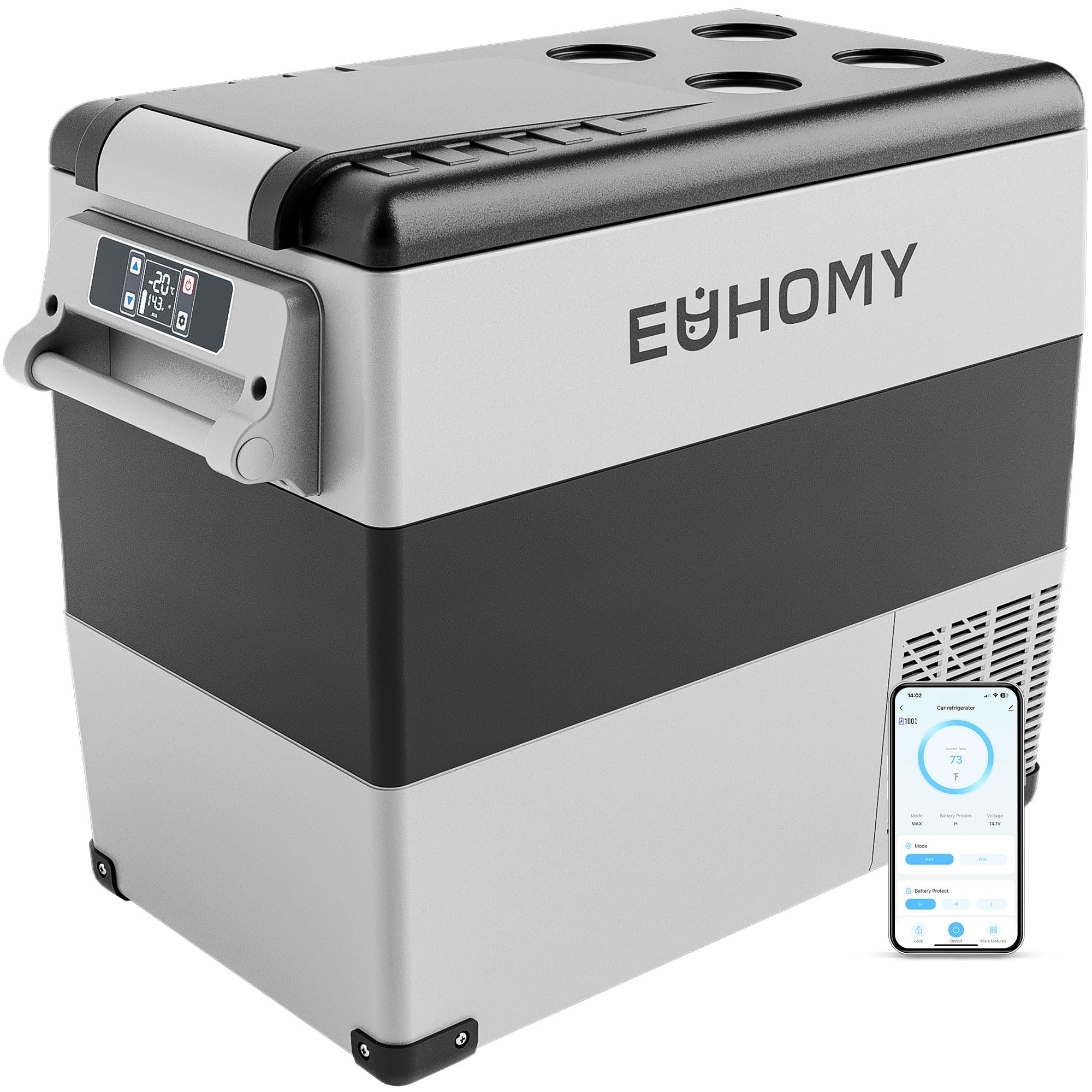 Euhomy 12 Volt Refrigerator, 59Qt(55L) Electric Cooler, 12V Fridge App Control, 12V Cooler -4?~68?, Portable Freezer 12/24V Dc 110-240V Ac For Camping, Travel, Truck, Home