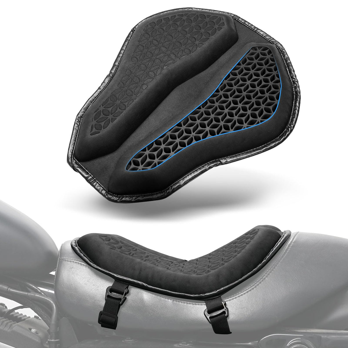 Benlari Motorcycle Seat Cushion, Universal Motorcycle Gel Seat Pad Large 3D-Honeycomb Structure TPE Shock Absorption and Breatha