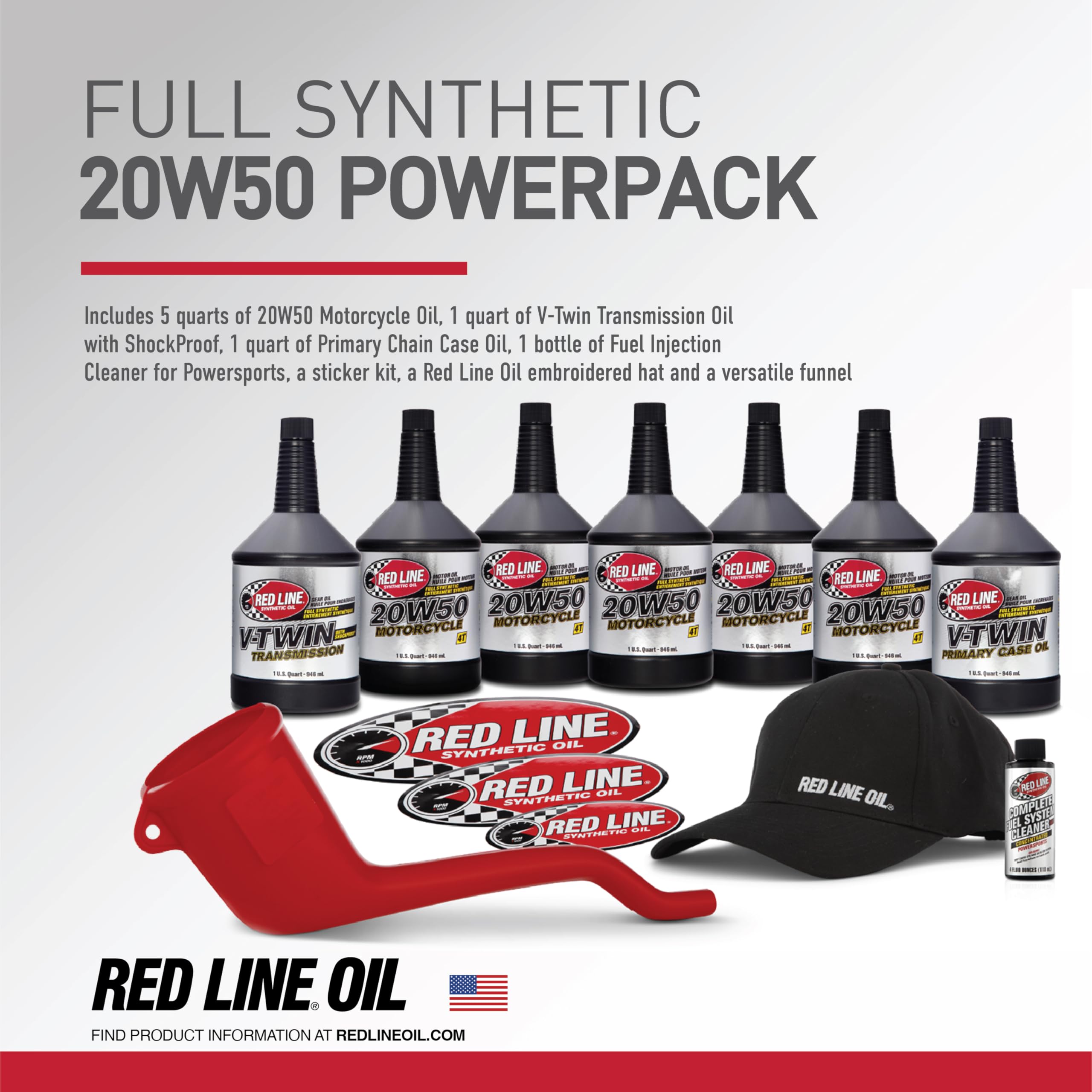 Red Line 90226 20W50 Powersport Motor Oil V-Twin - 1 Powerpack Kit