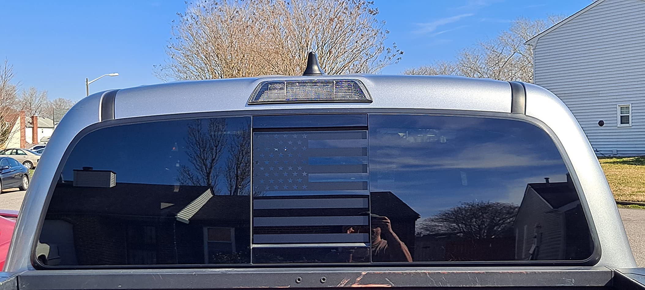 Xinghe For Toyot@ Tacoma 2005-2023, American Flag Decals For Truck Back Sliding Window, Matte Black Usa Flag Decal For Truck Bac