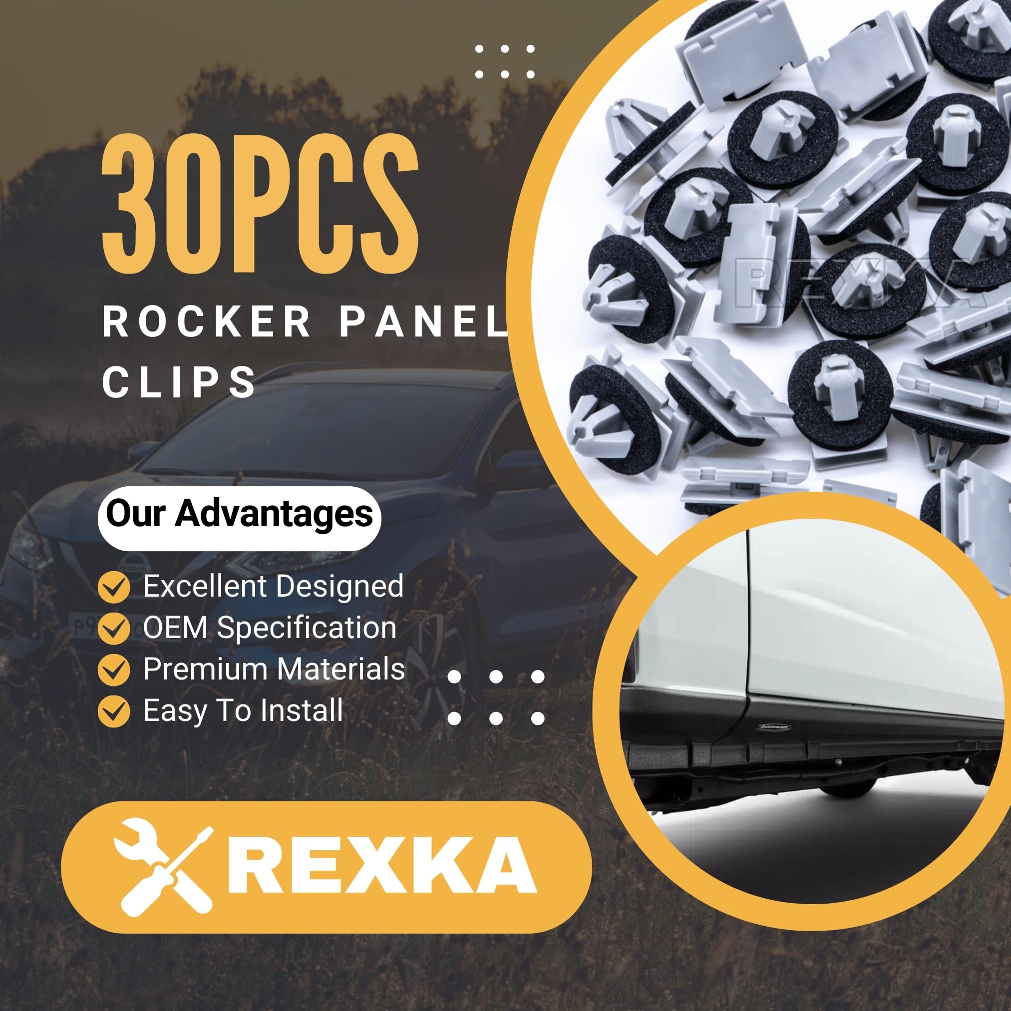 Rexka 30Pcs Rocker Wheel Flare Moulding Clips Compatible With Jeep Grand Cherokee Compass Cherokee 68172491Aa 68271803Aa 6839562