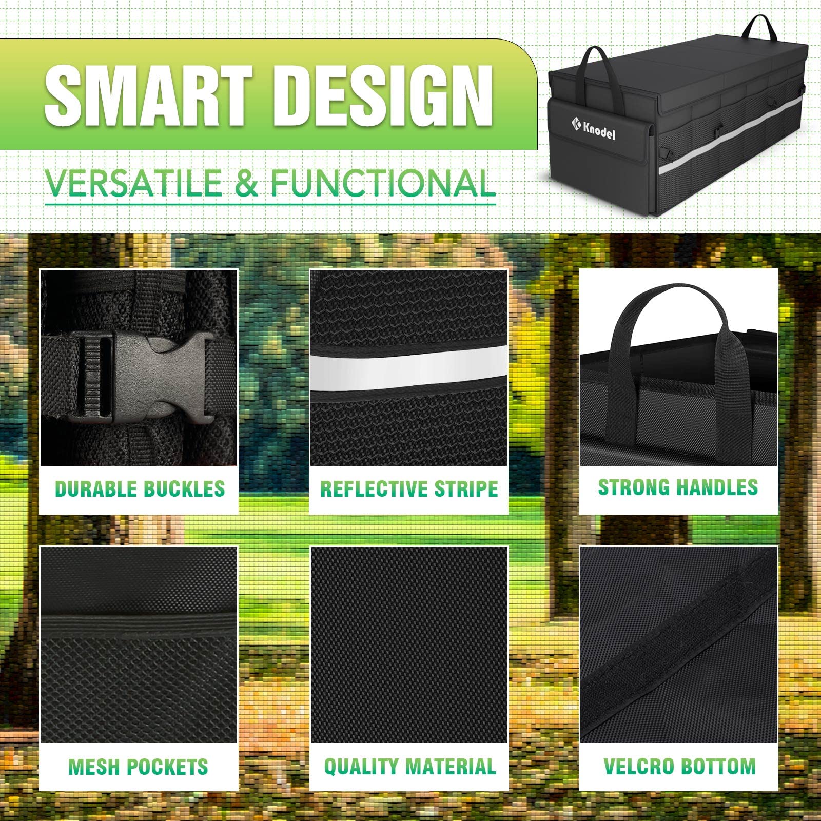 K Knodel Car Trunk Organizer With Lid, 3 Compartments Collapsible Car Trunk Storage Organizer, Large Car Organizer And Storage F