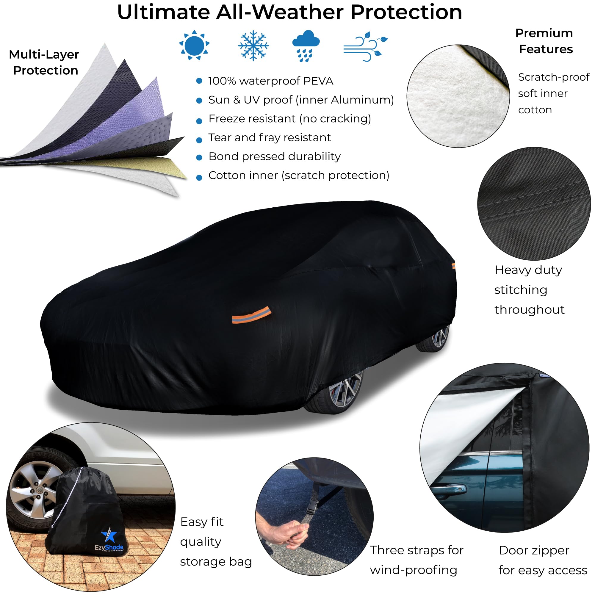 Ezyshade 10-Layer Waterproof Sports Car Cover. See Vehicle Size-Chart For Accurate Fit. All Weather Full Outdoor Covers. Corvett