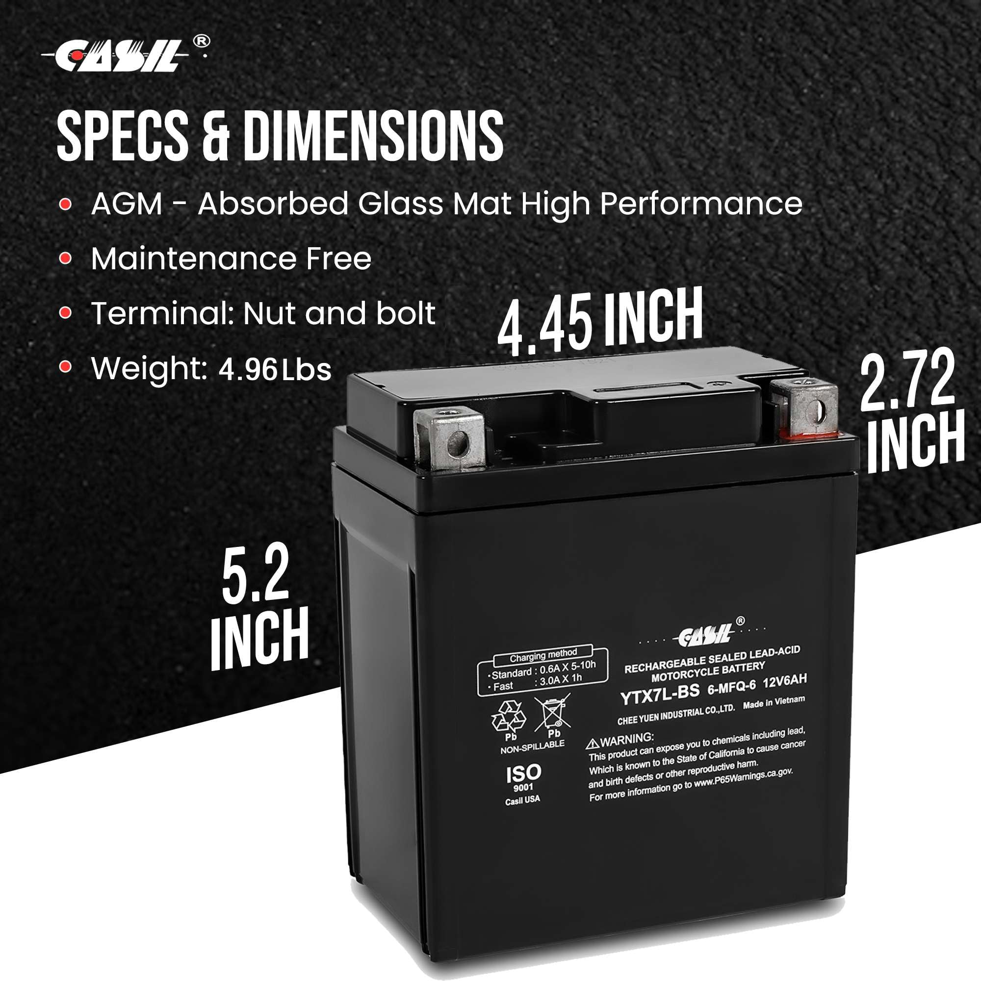 Ytx7L-Bs High Performance - Maintenance Free - Yuasa Yuam327Bs Ytx7L-Bs Battery