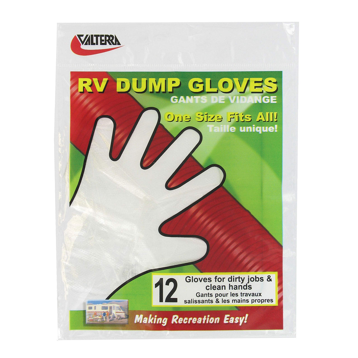 Valterra D04-0108 RV Dump Gloves - Bag of 12, One Size, Clear, Protective Gloves