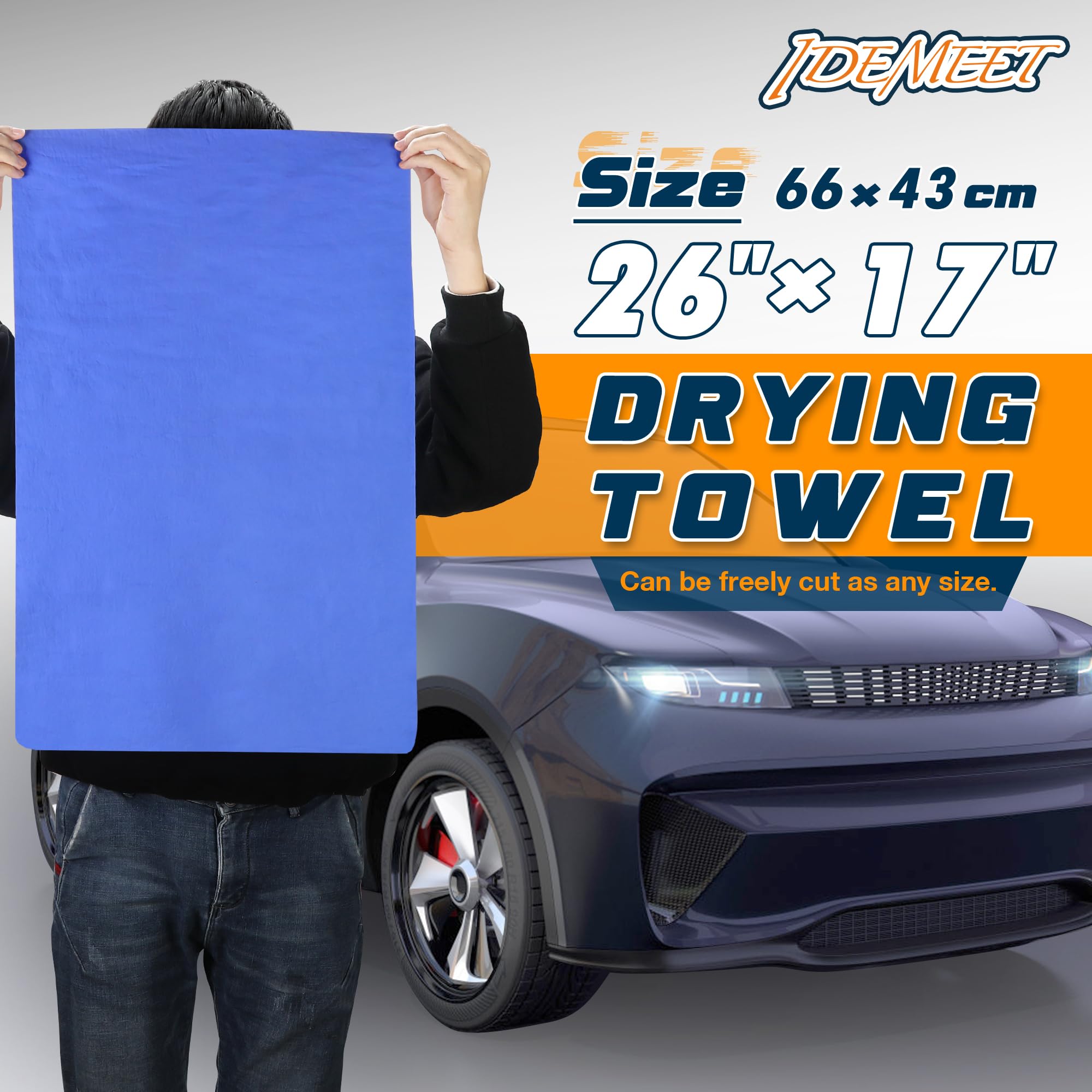 Idemeet Premium Absorbent Car Drying Towel, 2 Pack 26''X17'' Super Soft Shammy Towel For Vehicle, Reusable Chamois Cloth For Car