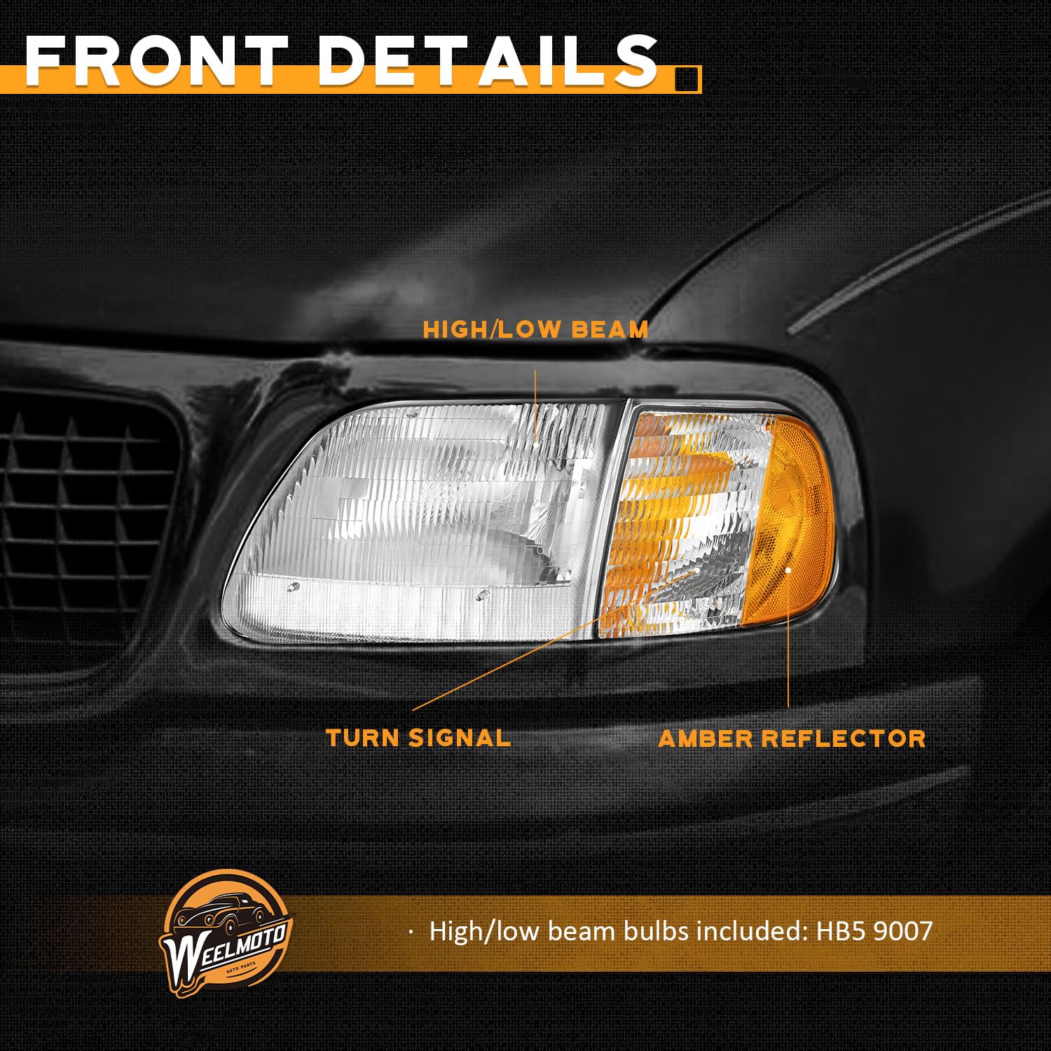 Weelmoto Right Signal Lights Assembly Replacement For 1997-2003 Ford F-150 F-250 Expedition, Parking Light Turn Signal Marker Li