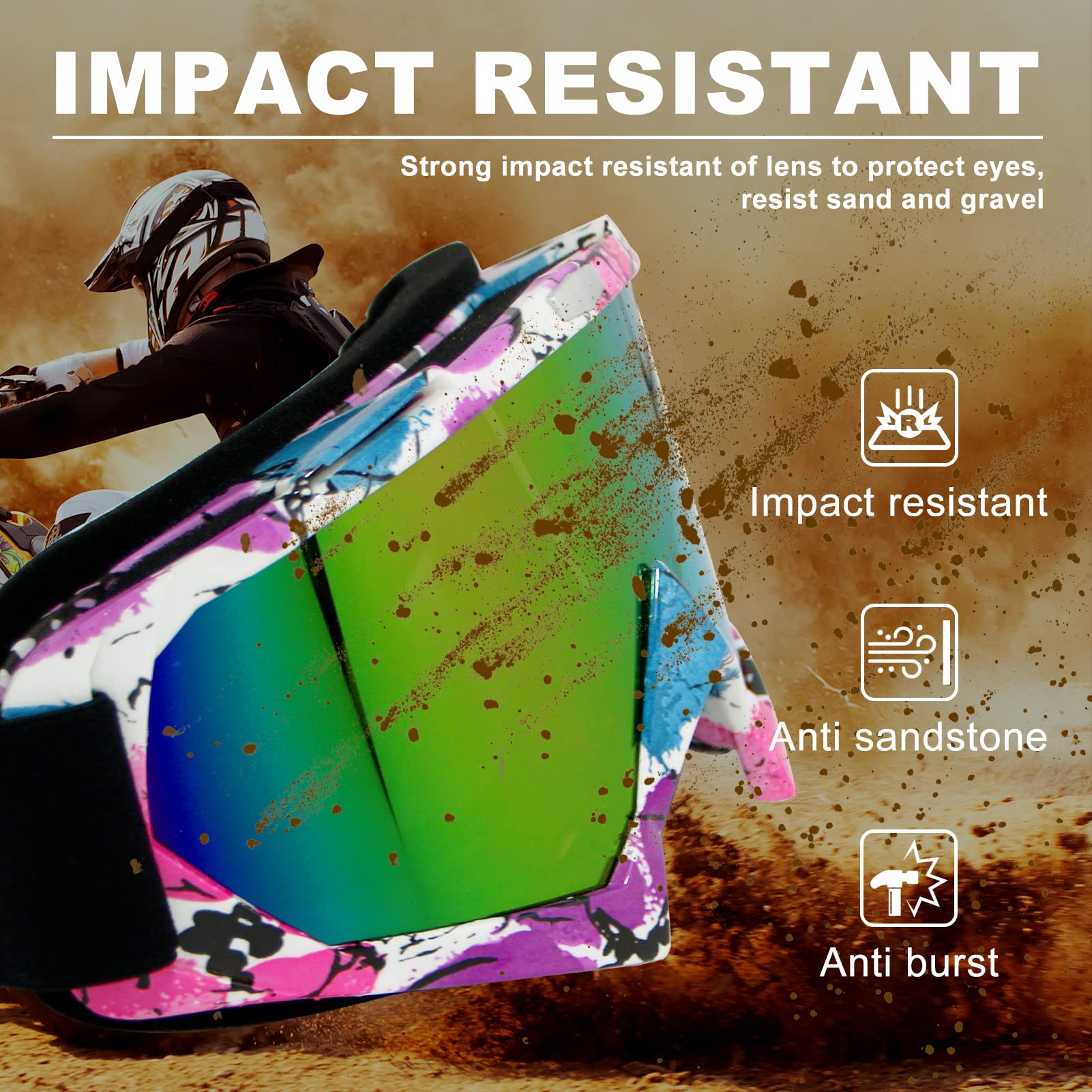 Zukmi Atv Motocross Dirt Bike Motorcycle Goggles Mx Off Road For Men Women Adult Youth Riding Racing (Flower Frame + Pink Lens)