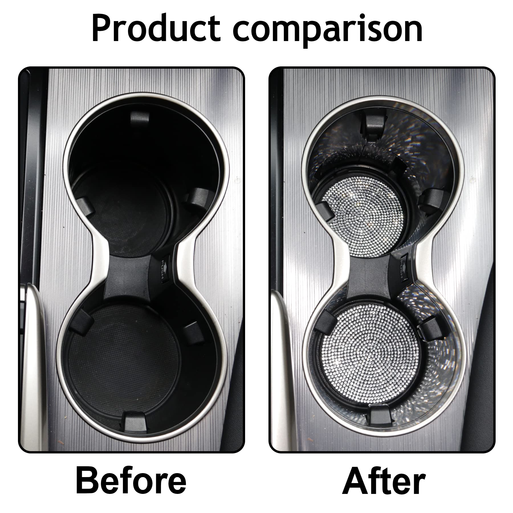 Singaro Bling Cup Holder Coasters For Car, 2Pcs Universal Non-Slip Cup Holder, Embedded Decorative Coasters, Shiny Crystal Car I