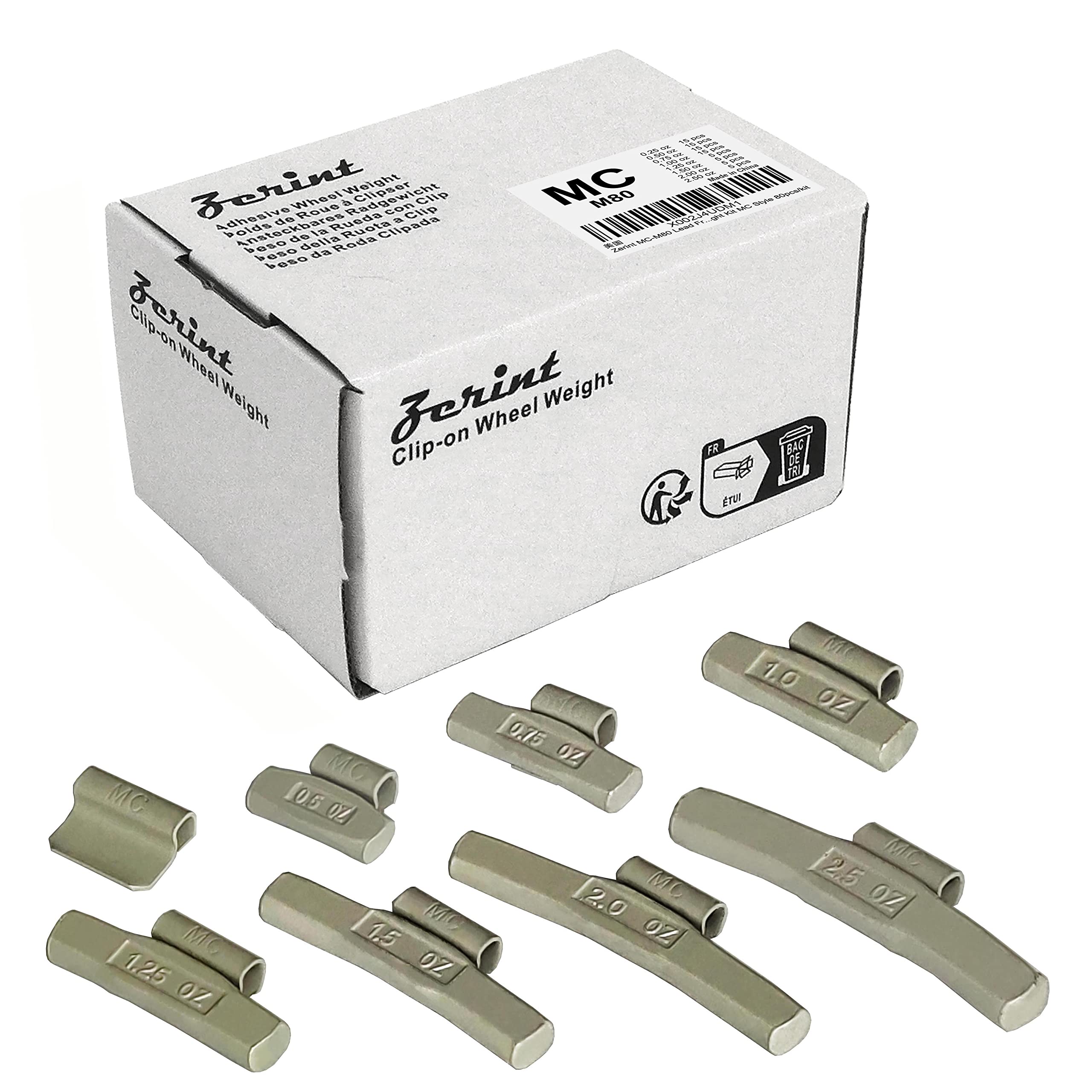 Zerint Mc-M80 Wheel Weight Kit Mc Style 80Pcs/Kit, Grey 80Pcs/Kit: 0.25Oz, 0.5Oz, 0.75Oz, 1Oz 15Pcs Each, 1 1.25Oz, 1.5Oz, 2Oz A