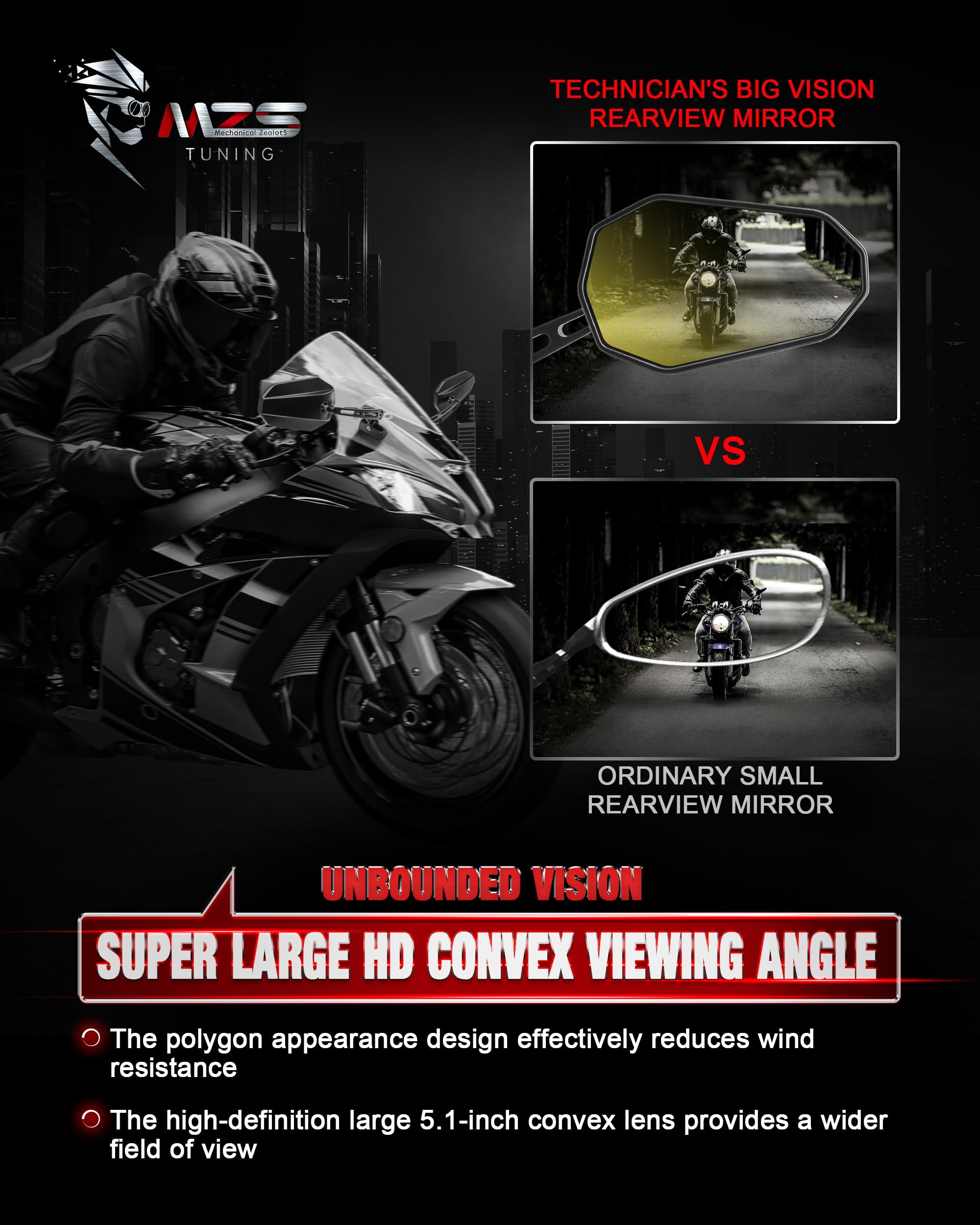 Mzs Racing Motorcycle Mirrors, Double Adjustable Fairing Rear View Side Mirror Arrow Black Compatible With Cbr600Rr Cbr1000Rr Cb