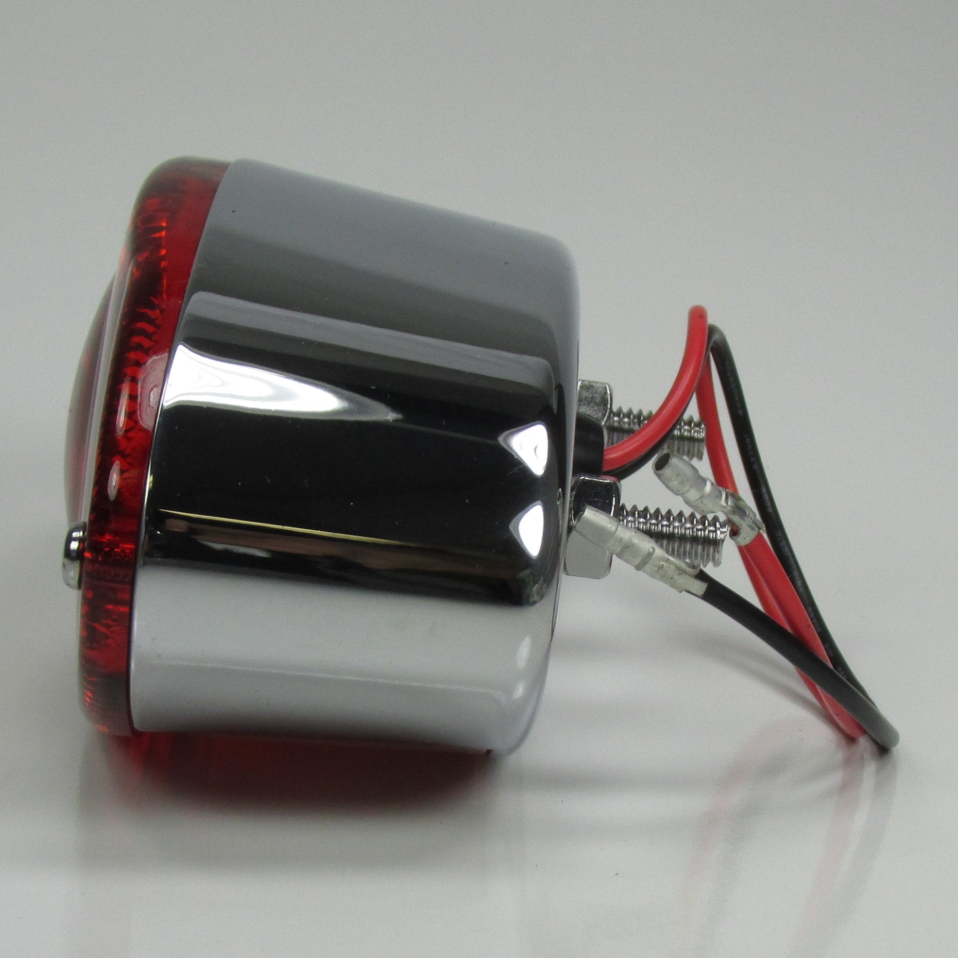 Chrome Cat Eye Motorcycle Tail Brake Stop Light With License Plate Tag Light - 12 Volt Dual Filament (1157 Bulb) Brake Light and