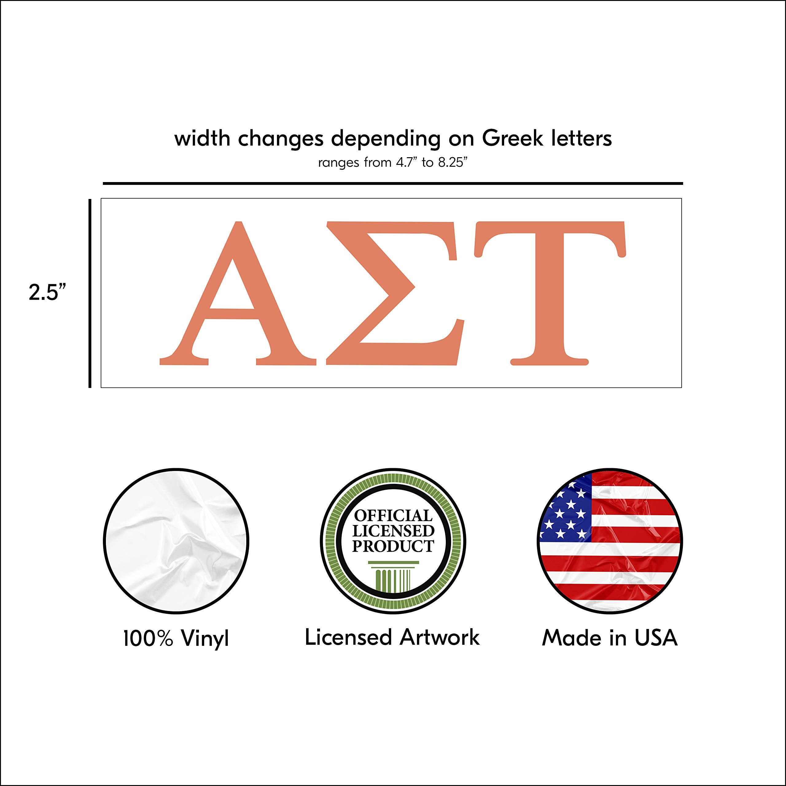 Pro-Graphx Alpha Sigma Tau Greek Sorority Sticker Decal, 2.5 Inches Tall, Coral
