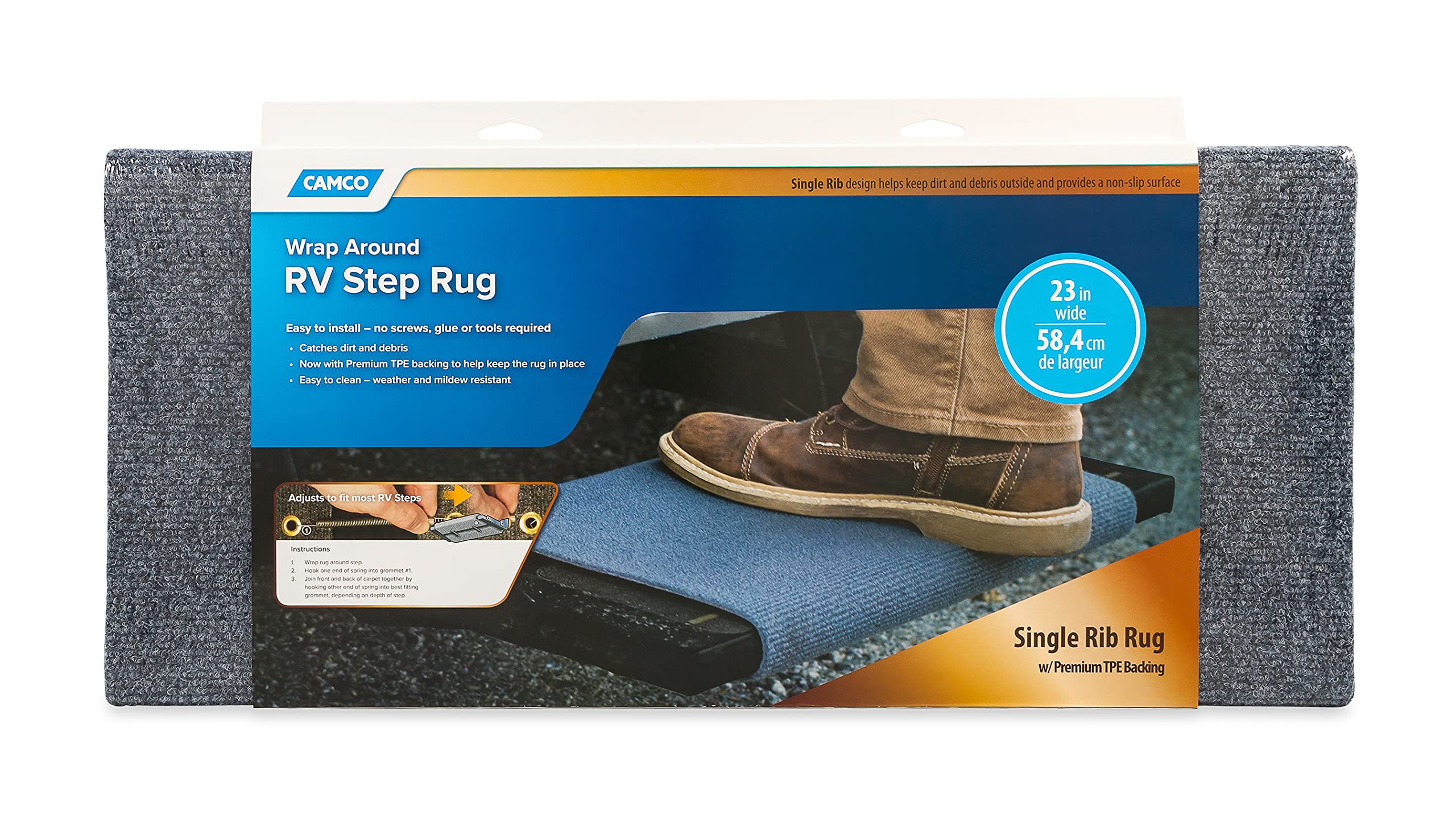 Camco 42912 Rv Step Rug (Premium Wrap Around, 100% Polyester (22'' X 23'') - Gray)