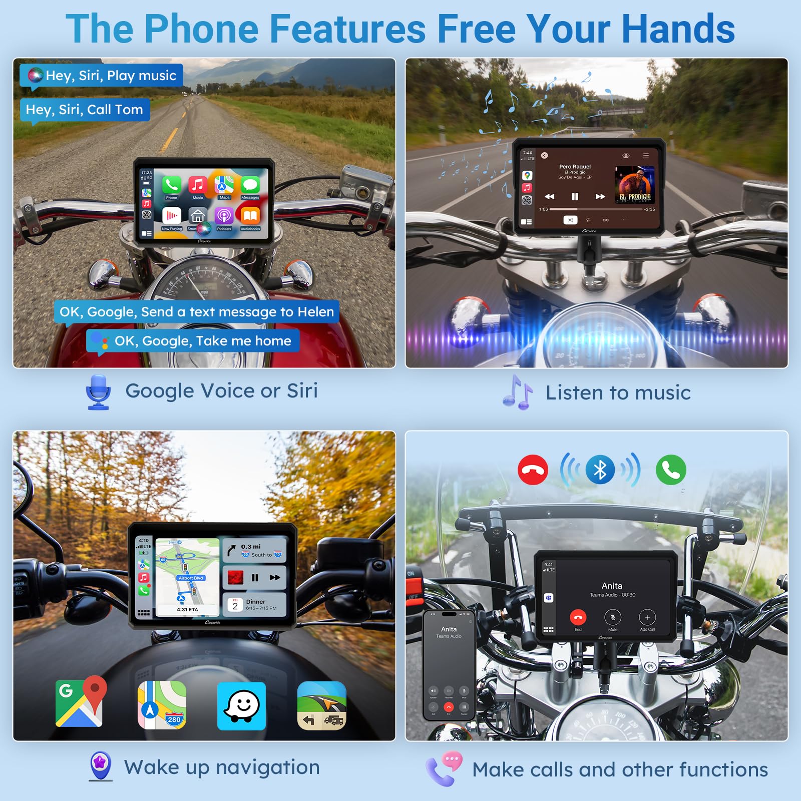 Carpuride W702 Motorcycle Gps Carplay Screen, Wireless Carplay & Android Auto Car Stereo For Motorbike, 7'' Waterproof Touchscre