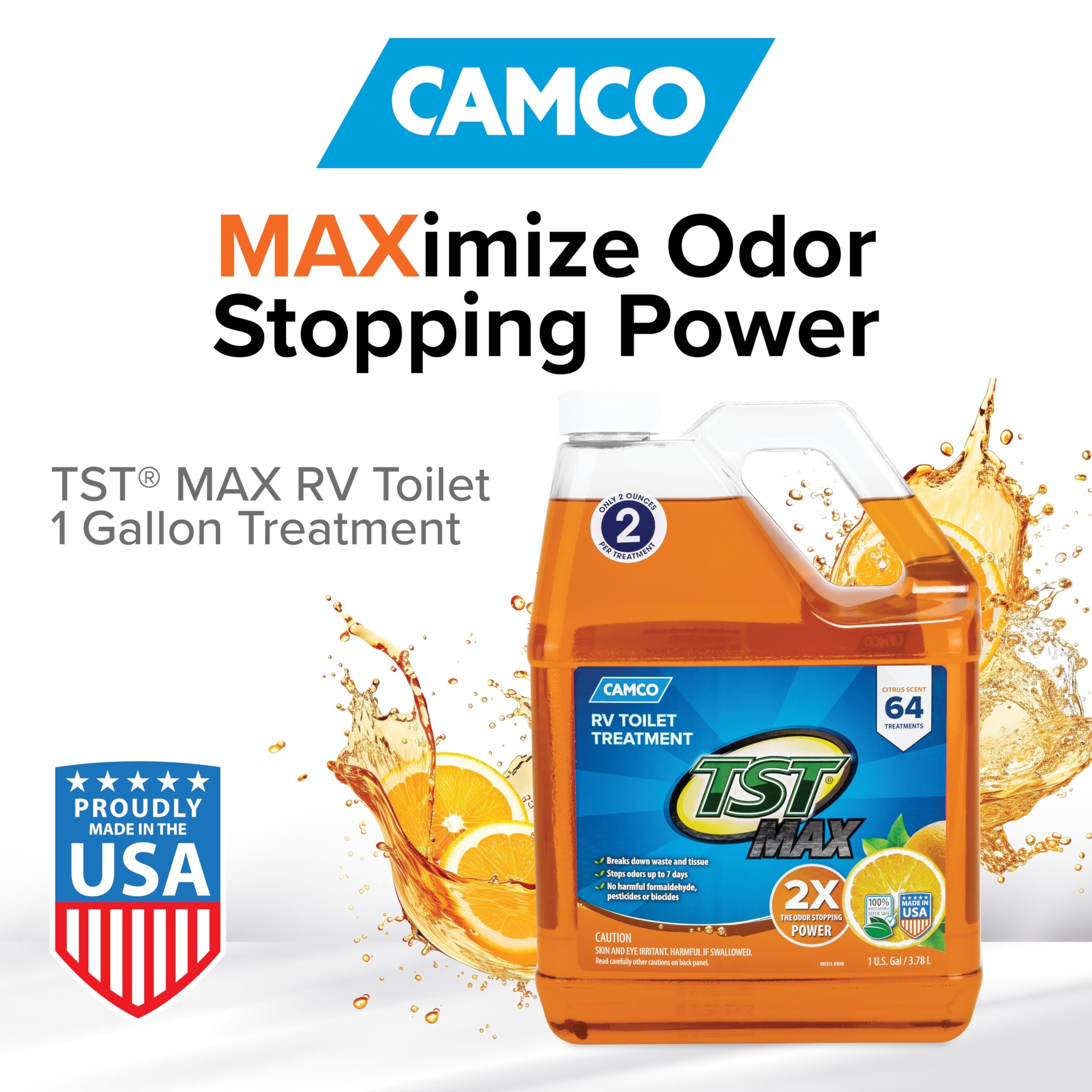 Camco Tst Max Rv Toilet Treatment | Features A Biodegradable Septic Safe Formula, Comes In An Orange Citrus Scent, And Is Ideal