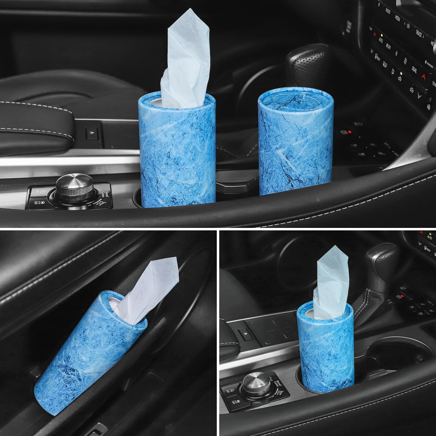 Singaro Car Tissue Holder, 4 Pack Car Cup Holder Facial Tissues With Kleenex Travel Tissue Bag, Quick And Convenient Flower Comb